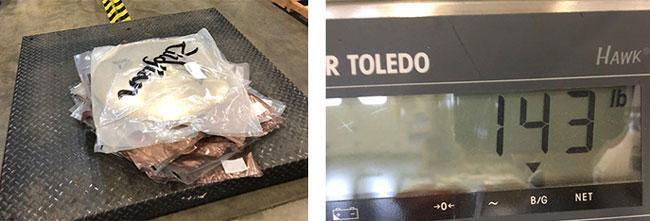 Cymbals weighed on a scale