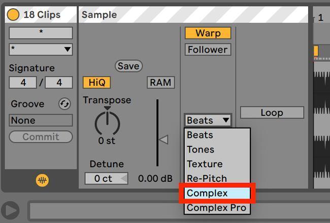 picture of changing warp mode to complex