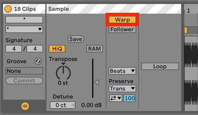 picture of enabling warp on clips