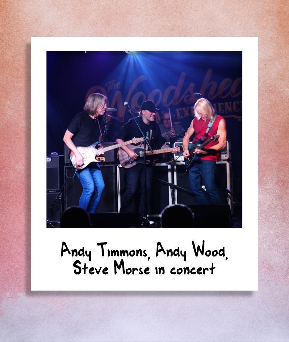 A polaroid of the Andy Timmons, Andy Wood, and Steve Morse concert at The Woodshed 2024.