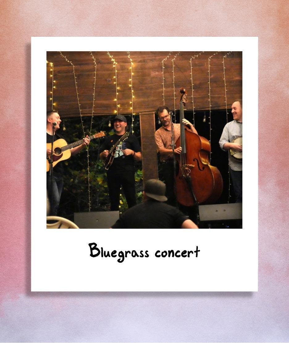 A polaroid of the bluegrass concert at The Woodshed 2024.