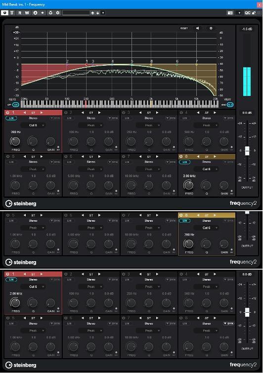 Figure 2: Frequency 2 settings from top to bottom: mid band, low band, high band.
