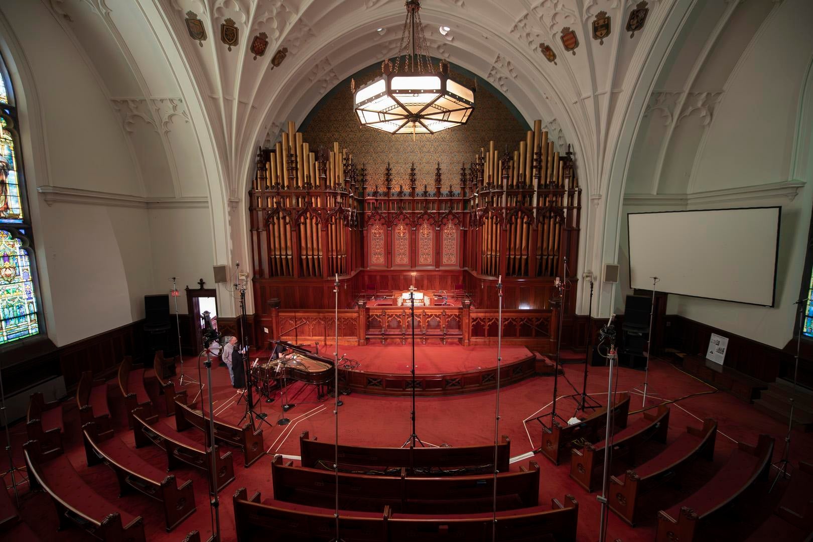 Recording location — the Reid Center in Richmond, Indiana — and the mic setup for the event