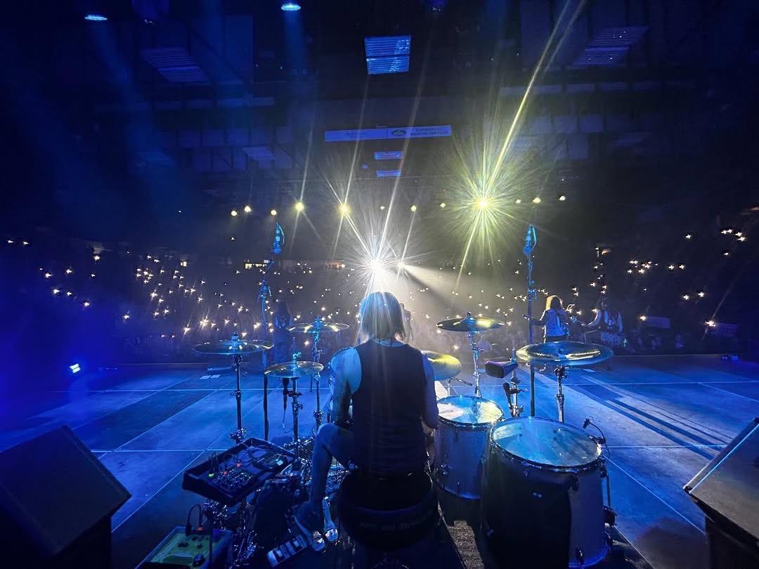 Rob Hammersmith playing drums with Skid Row