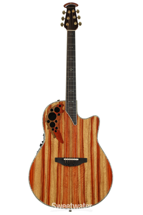 Ovation ExoticWoods Elite Plus Contour - Striped Padauk | Sweetwater