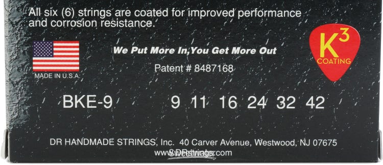  DR Strings Electric Guitar Strings, Black Beauties-Black  Coated, 9-42 (BKE-9) : Musical Instruments