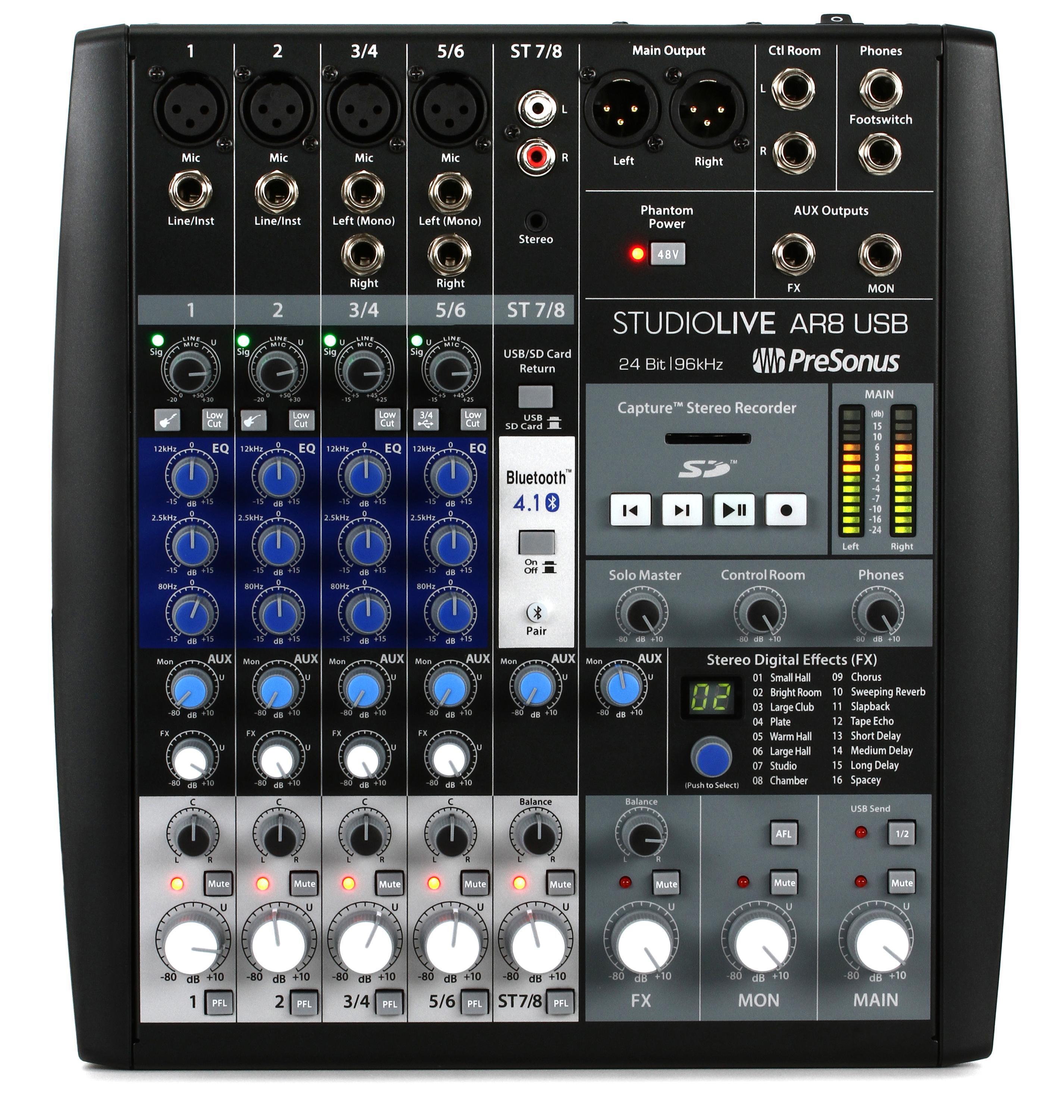 PreSonus StudioLive AR8 USB Mixer and Audio Interface with Effects 