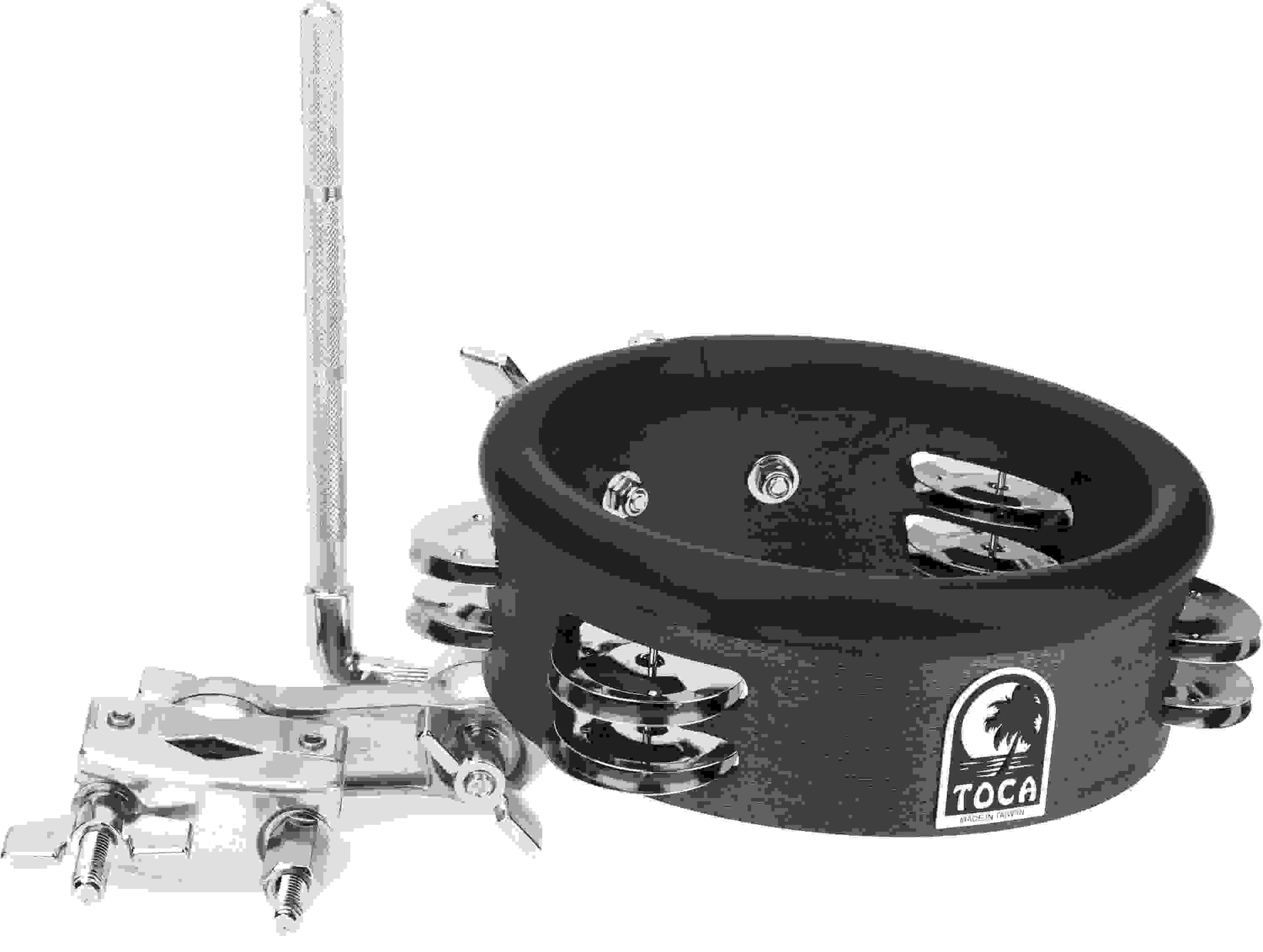 Toca Percussion Jingle-Hit Tambourine with Gibraltar Mount - Black Marine Pearl