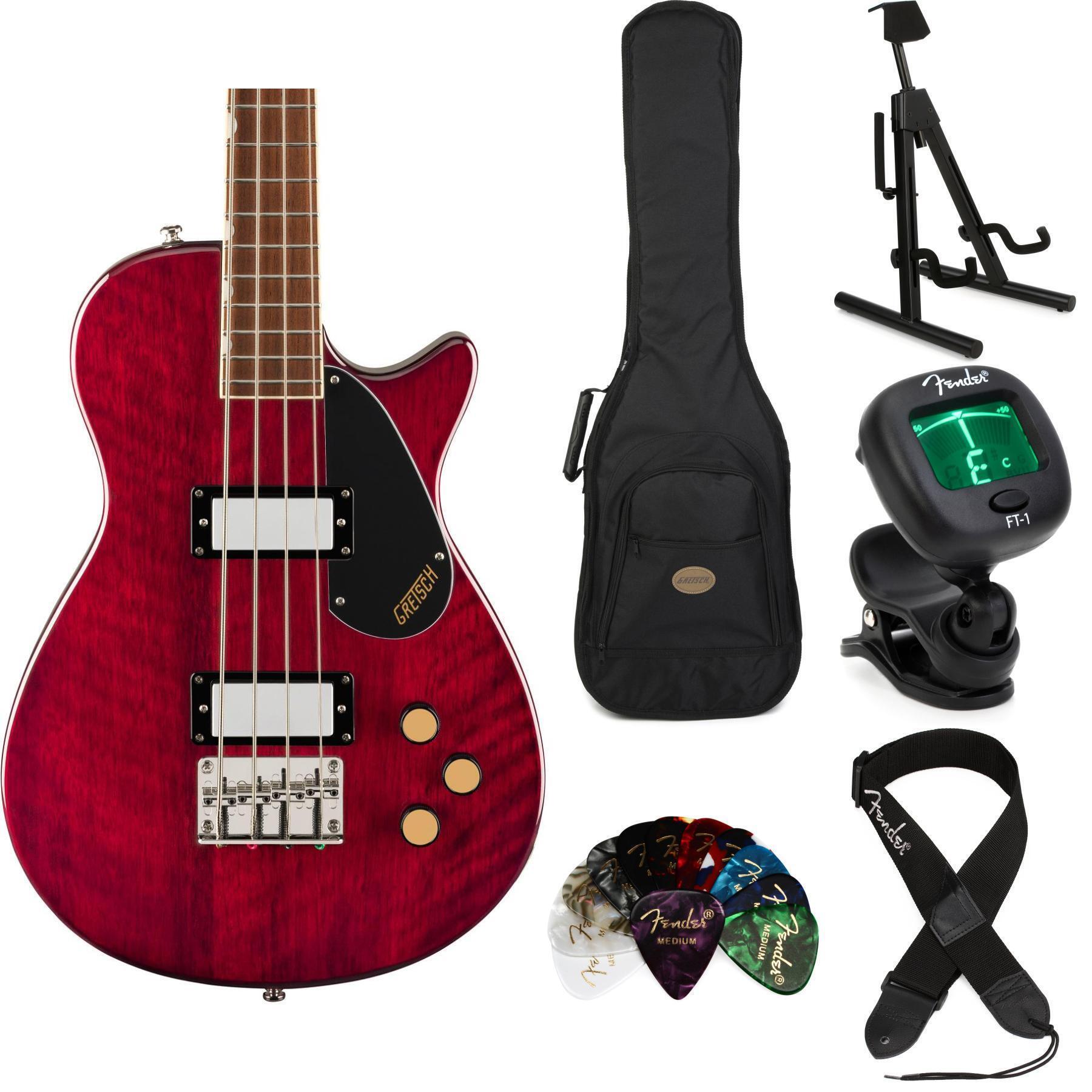 Photo of Gretsch Gretsch Streamliner Jet Club Single-cut Electric Bass Guitar Essentials Bundle - Walnut Stain