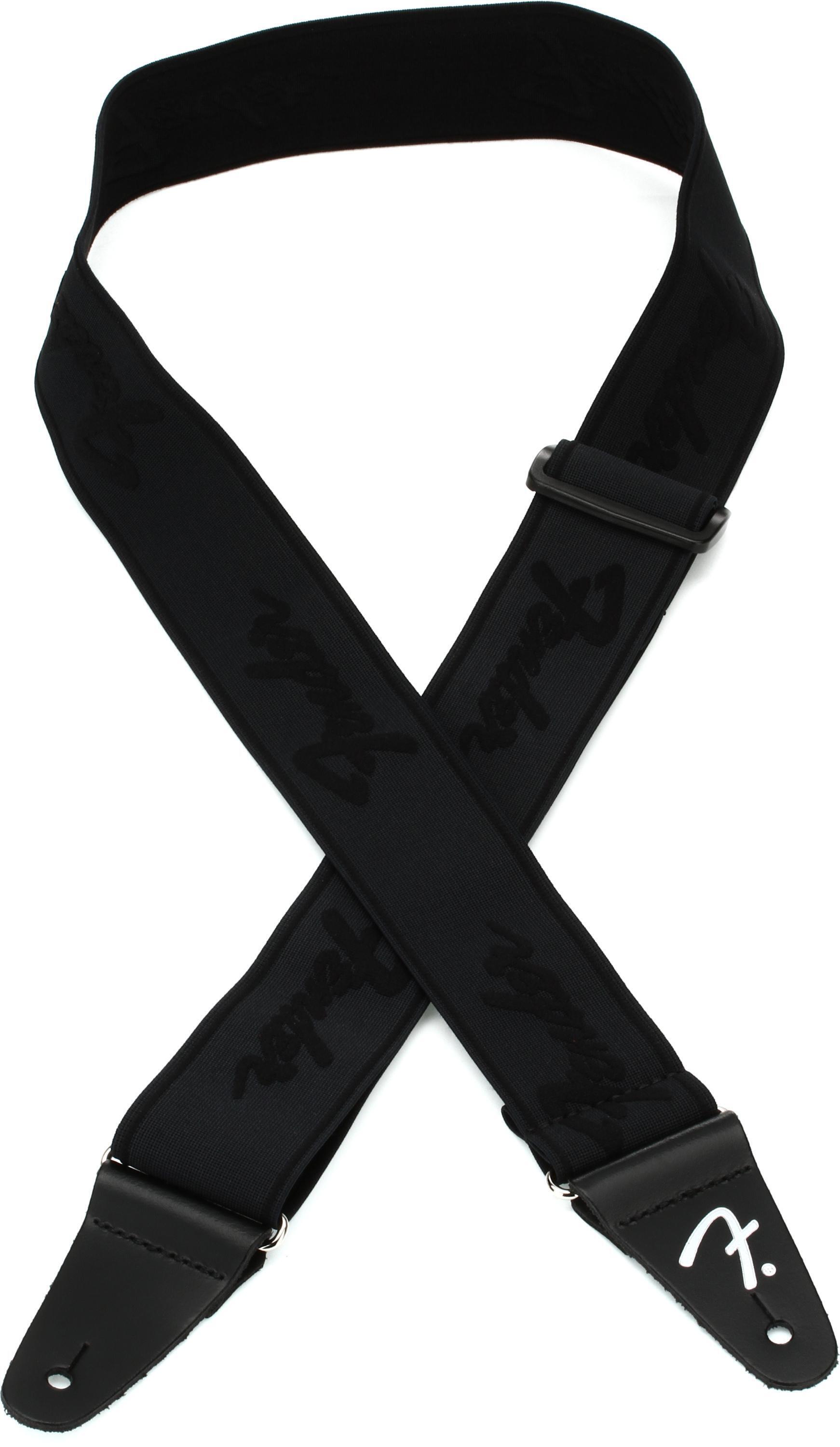 Fender WeighLess Running Logo Guitar Strap - Black/Black | Sweetwater