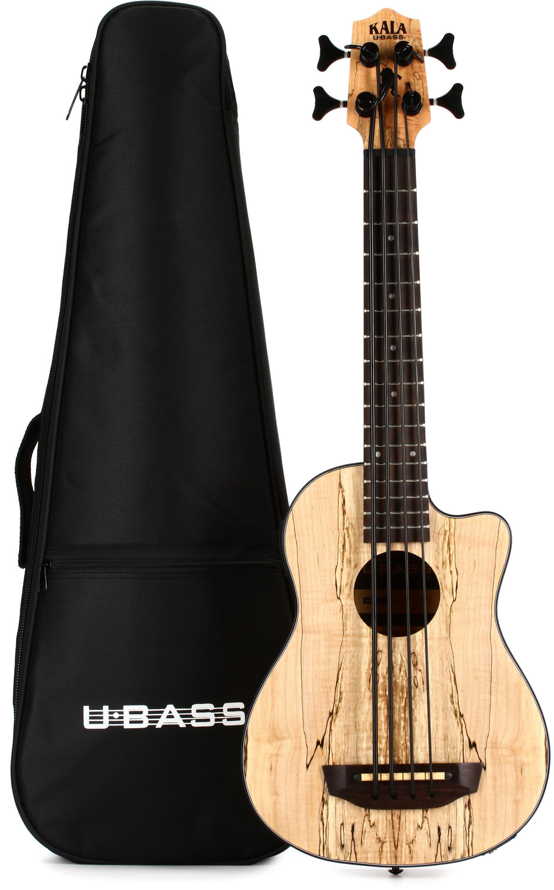 Bundled Item: Kala U-Bass Spalted Maple Acoustic-Electric Bass Guitar - Natural
