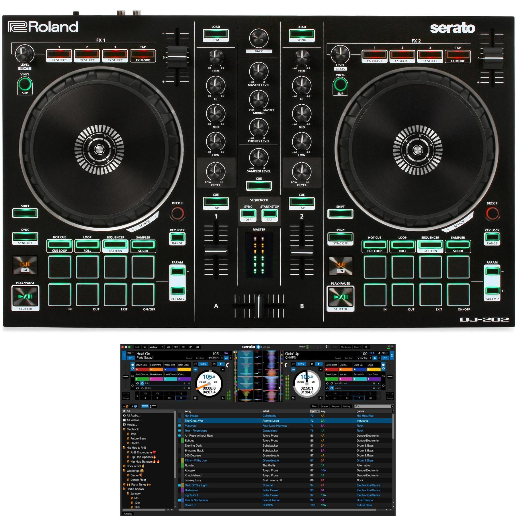 Roland DJ-202 4-deck DJ Controller and Serato DJ Pro Software 