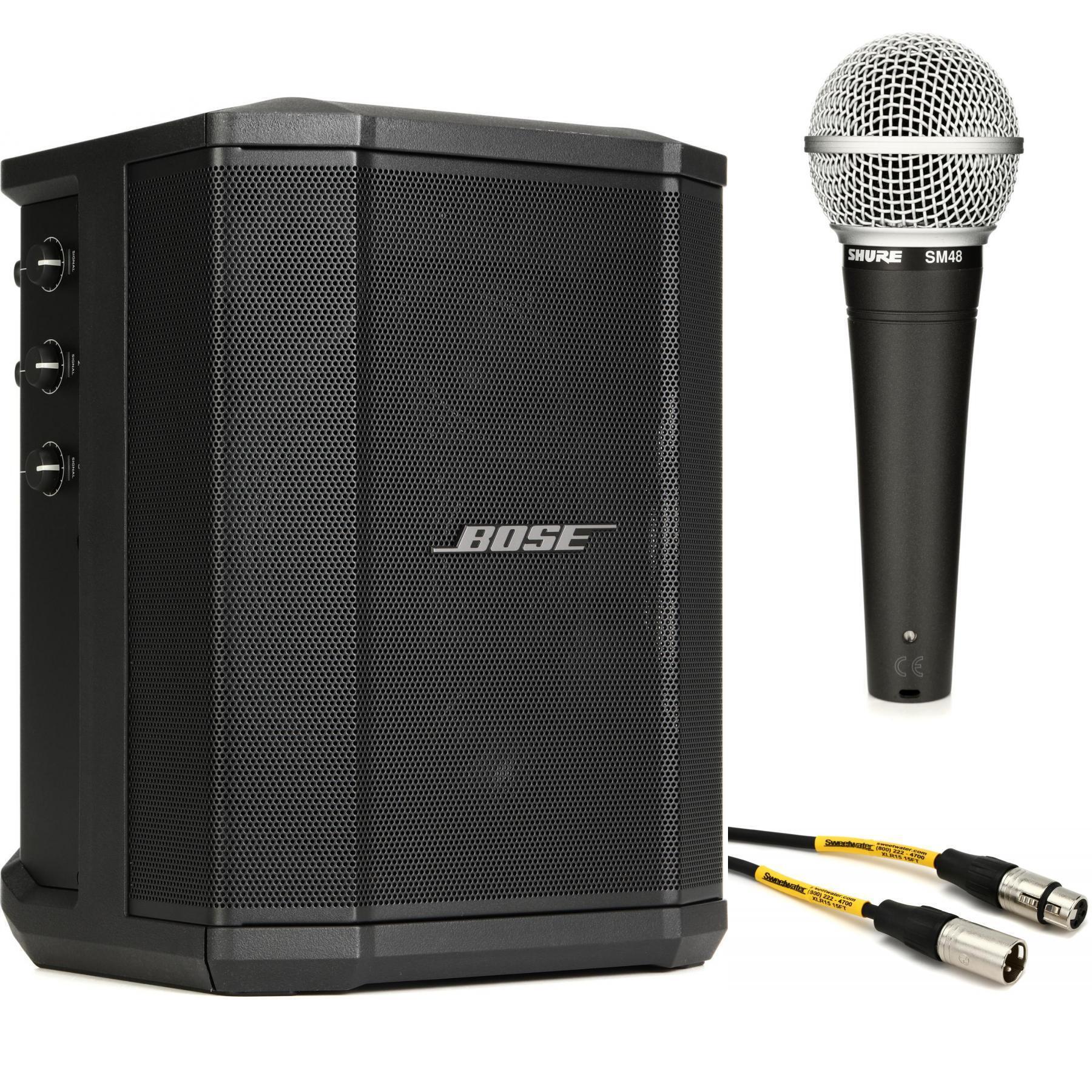 Bose S1 Pro Bluetooth Speaker System Bundle with Battery, Shure PGA48  Microphone, 15ft XLR Audio Cable (6 items)