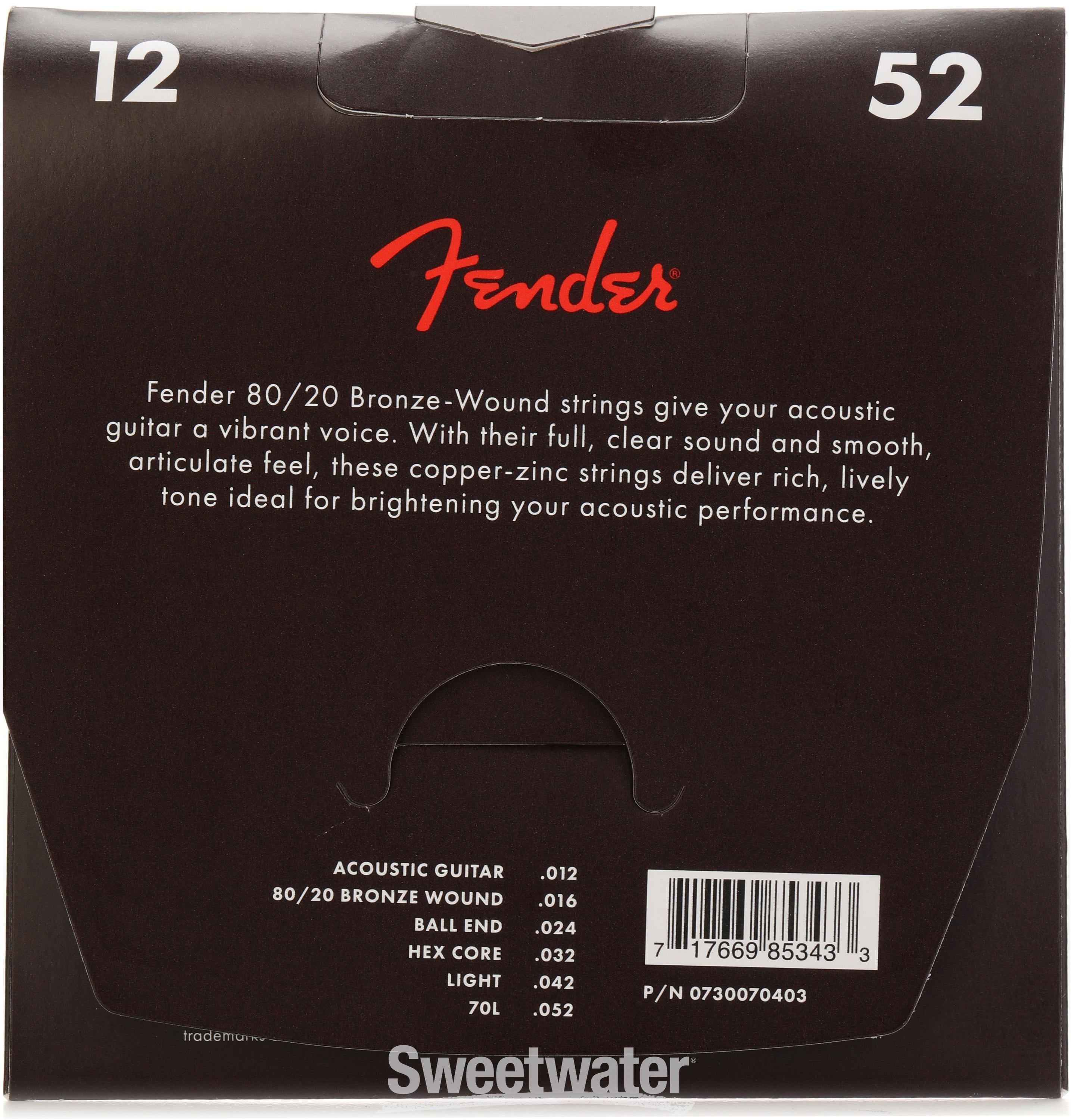 Fender 70L 80/20 Bronze Acoustic Guitar Strings - .012-.052 Light |  Sweetwater
