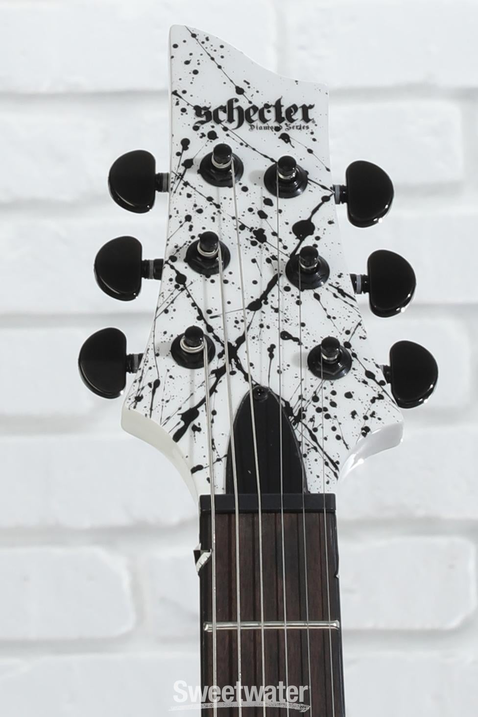 Schecter C-1 Ink Bomb Electric Guitar - White with Black Splatters