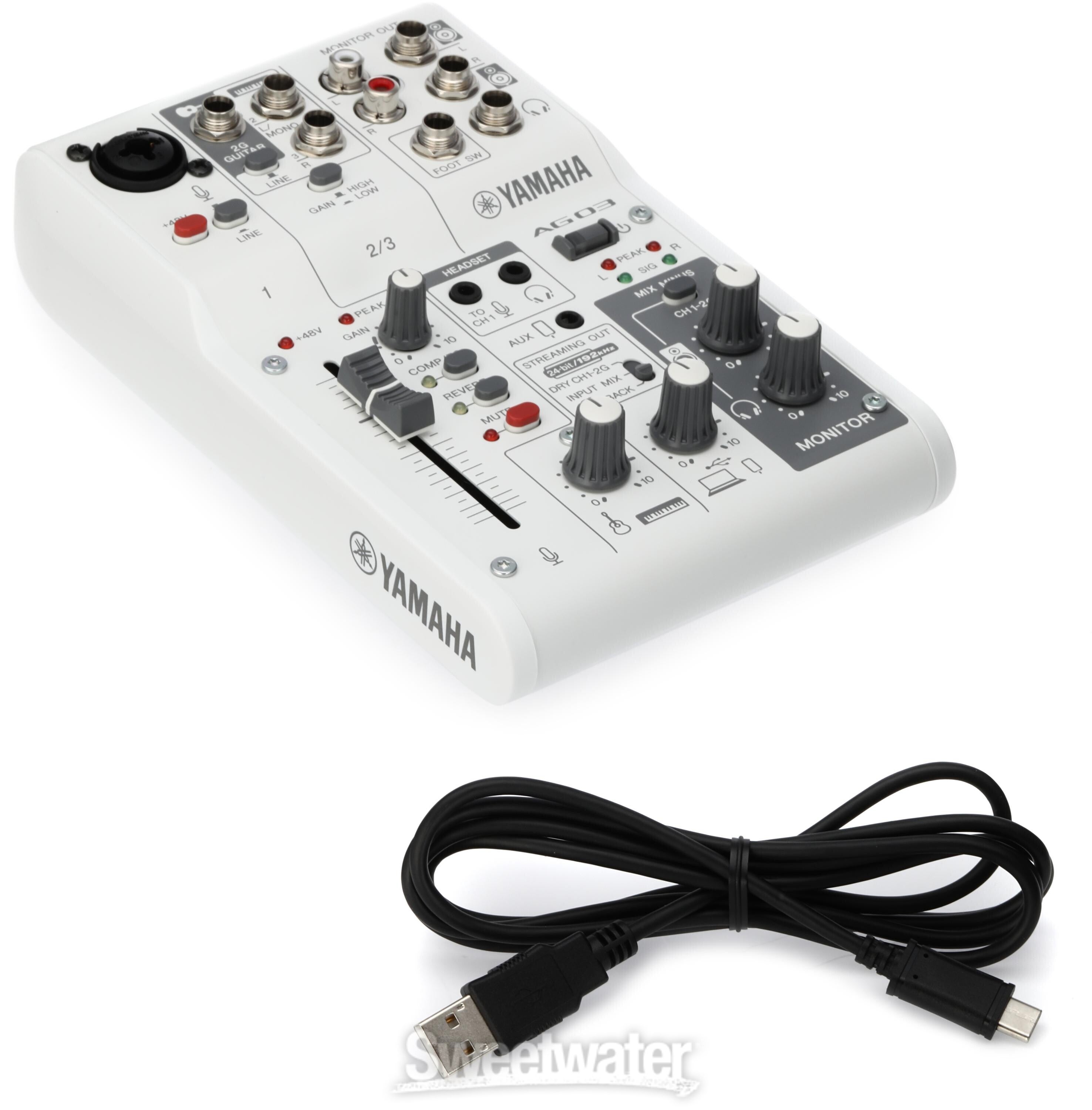 Yamaha AG03 Mk2 3-channel Mixer and USB Audio Interface - White