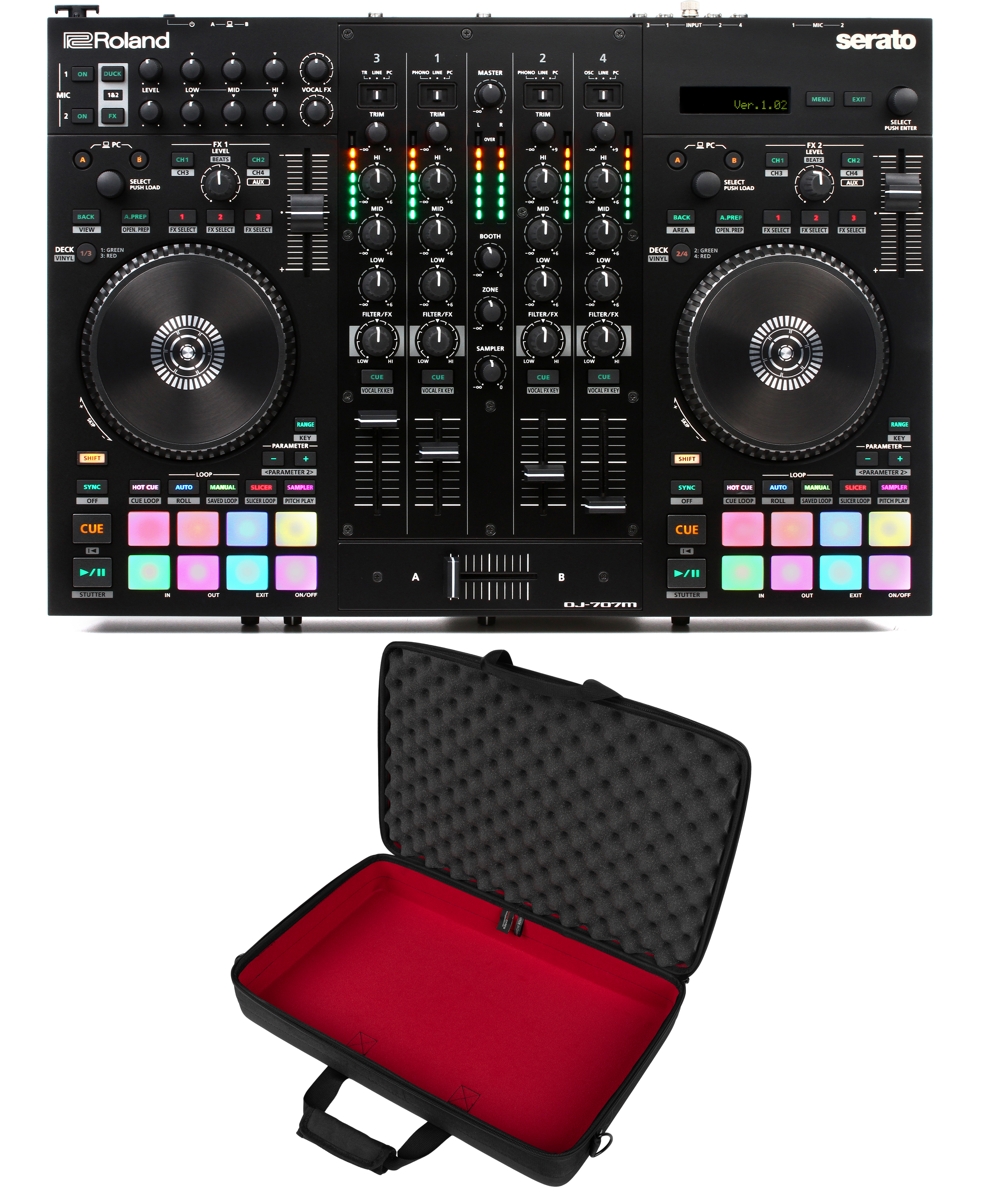 Roland DJ-707M 4-deck Serato DJ Pro Controller with Soft Case