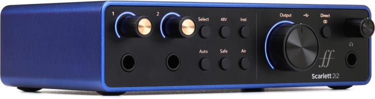 Focusrite Scarlett 2i2 USB-C Audio Interface with NT1 Signature Series Condenser Microphone and Boom Arm - Forté/ISA Blue, Anniversary Edition