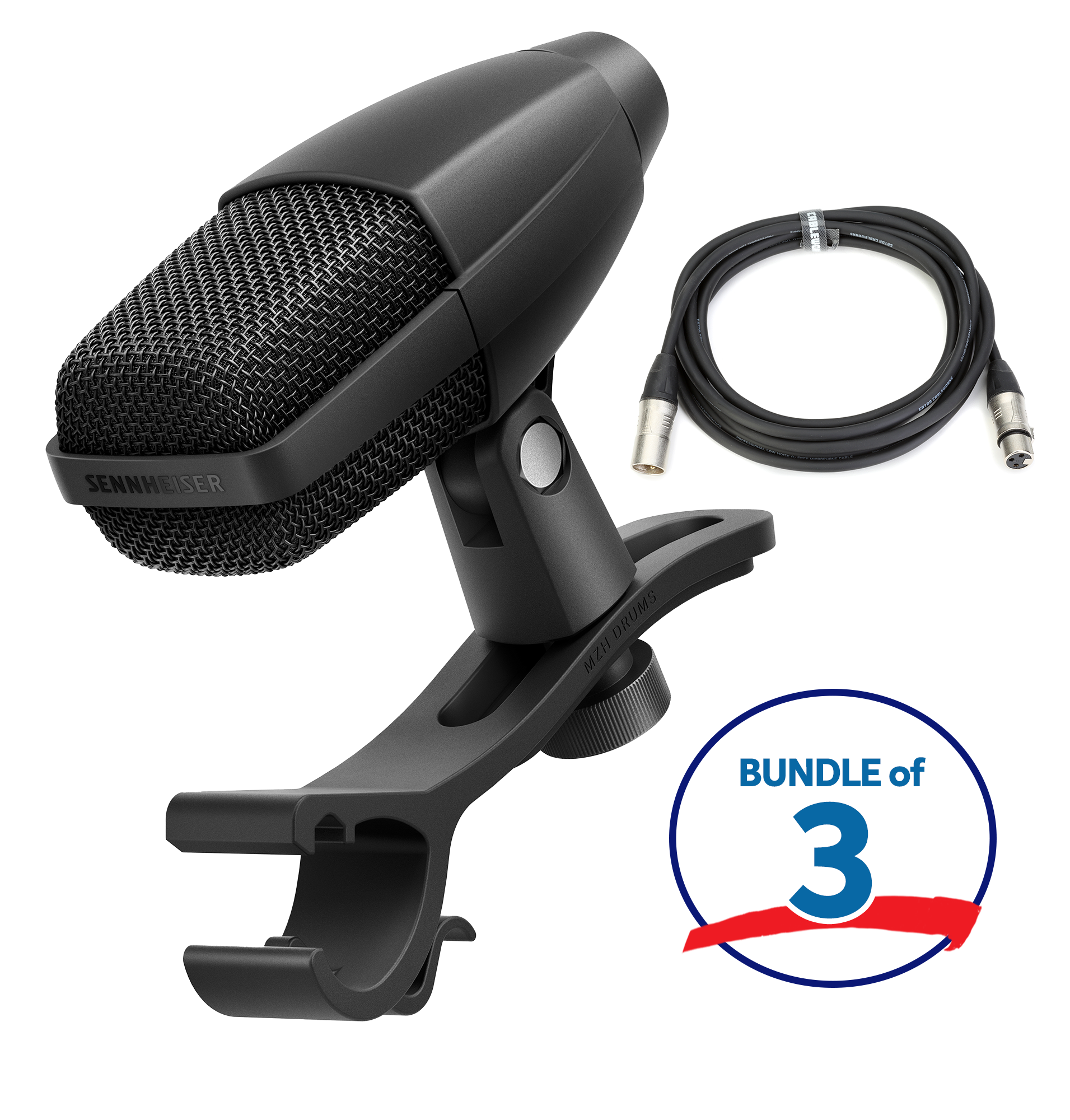 Sennheiser MD 421 Kompakt with MZH Drum Microphone Clip and XLR