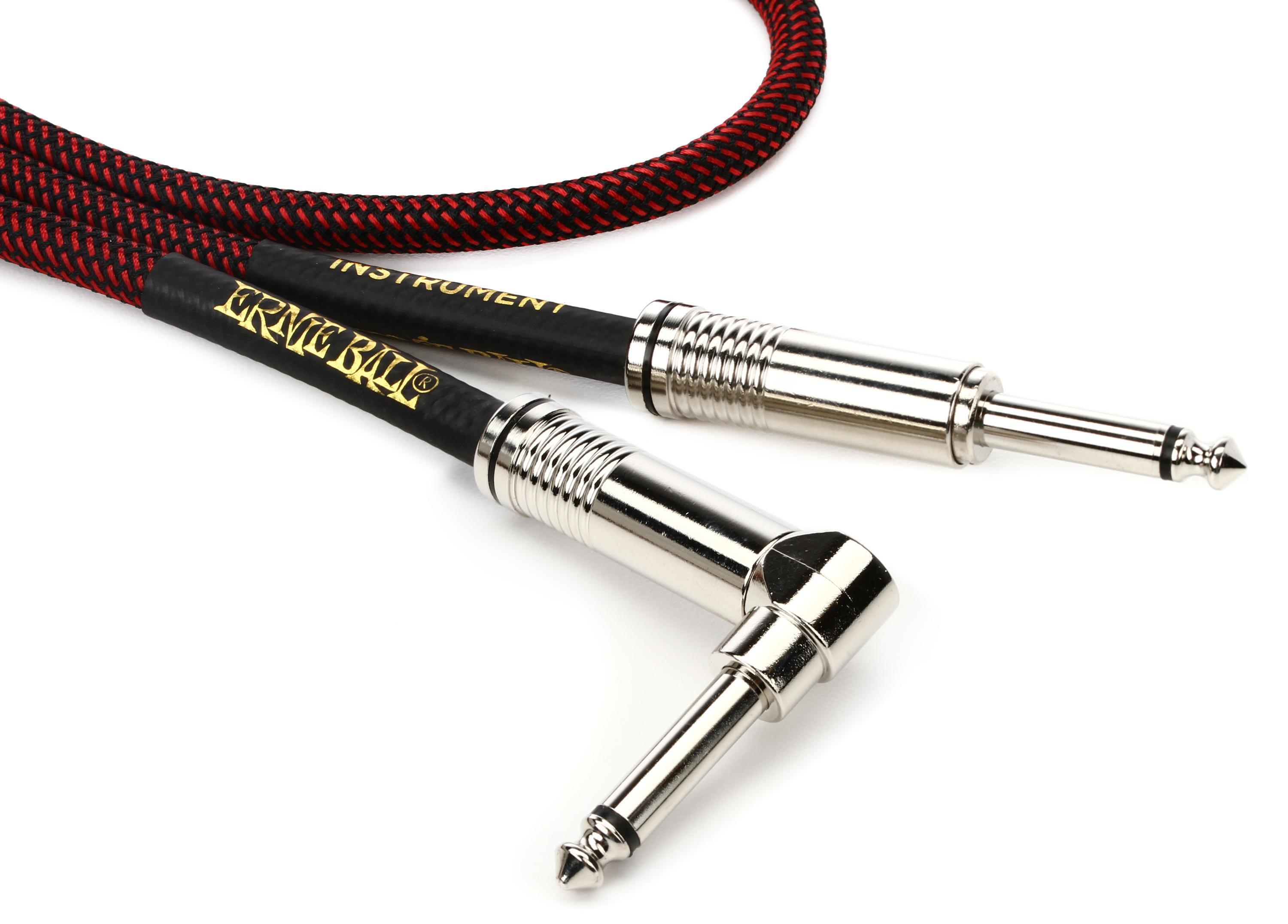 Photo of Ernie Ball P06062 Braided Straight to Right Angle Instrument Cable - 25 foot Black/Red
