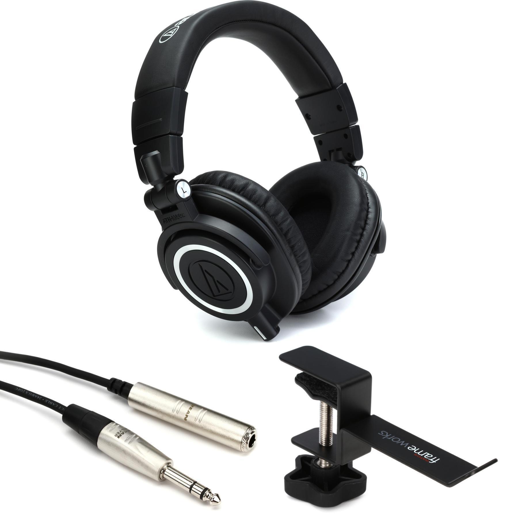 AudioTechnica ATHM50x Headphone Bundle with Desk Hanger and Extension