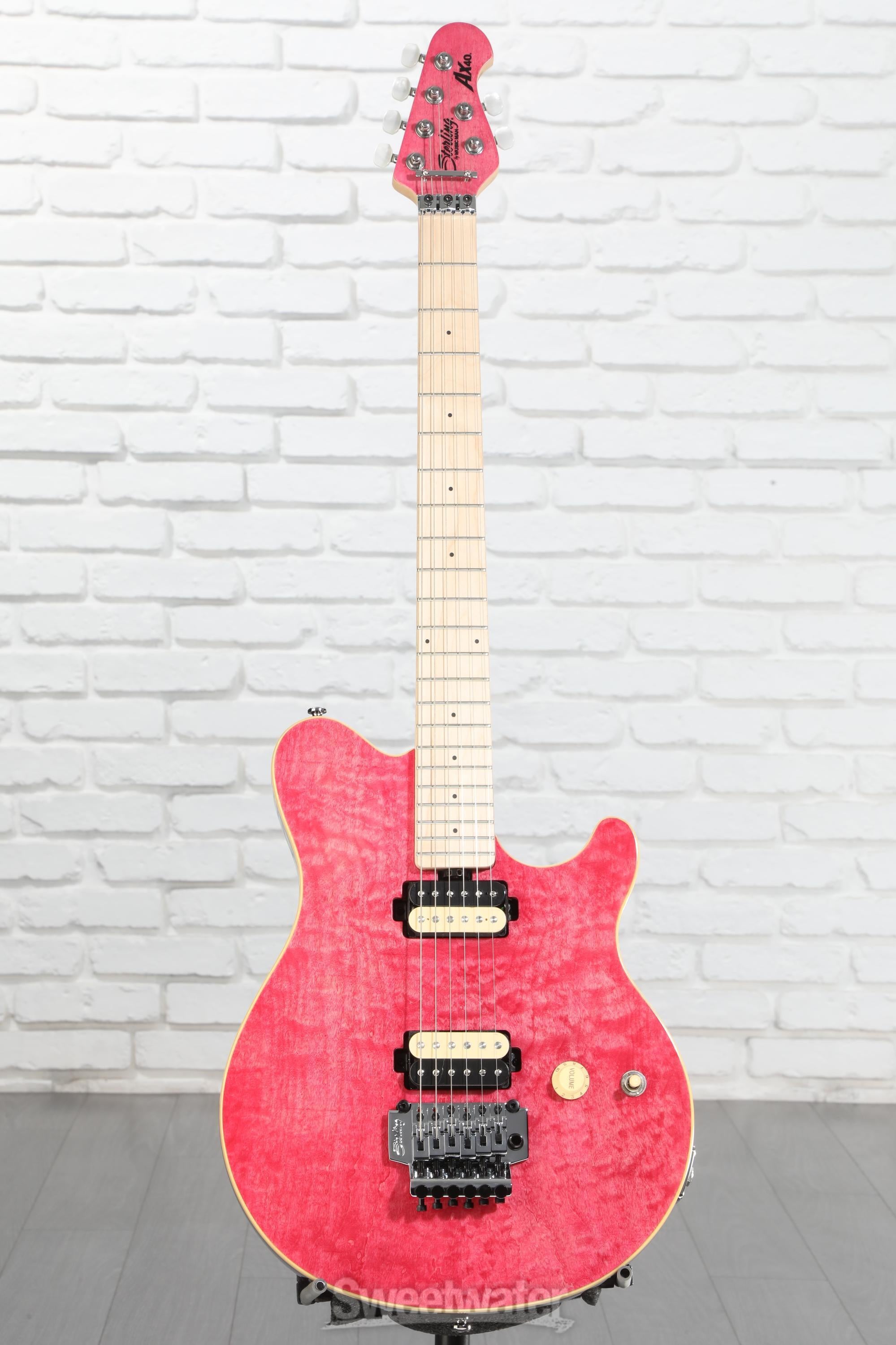 ギター MUSIC MAN AXIS Trans Pink Quilted Maple Sterling By Music Man Axis Quilted Maple Electric Guitar - Trans