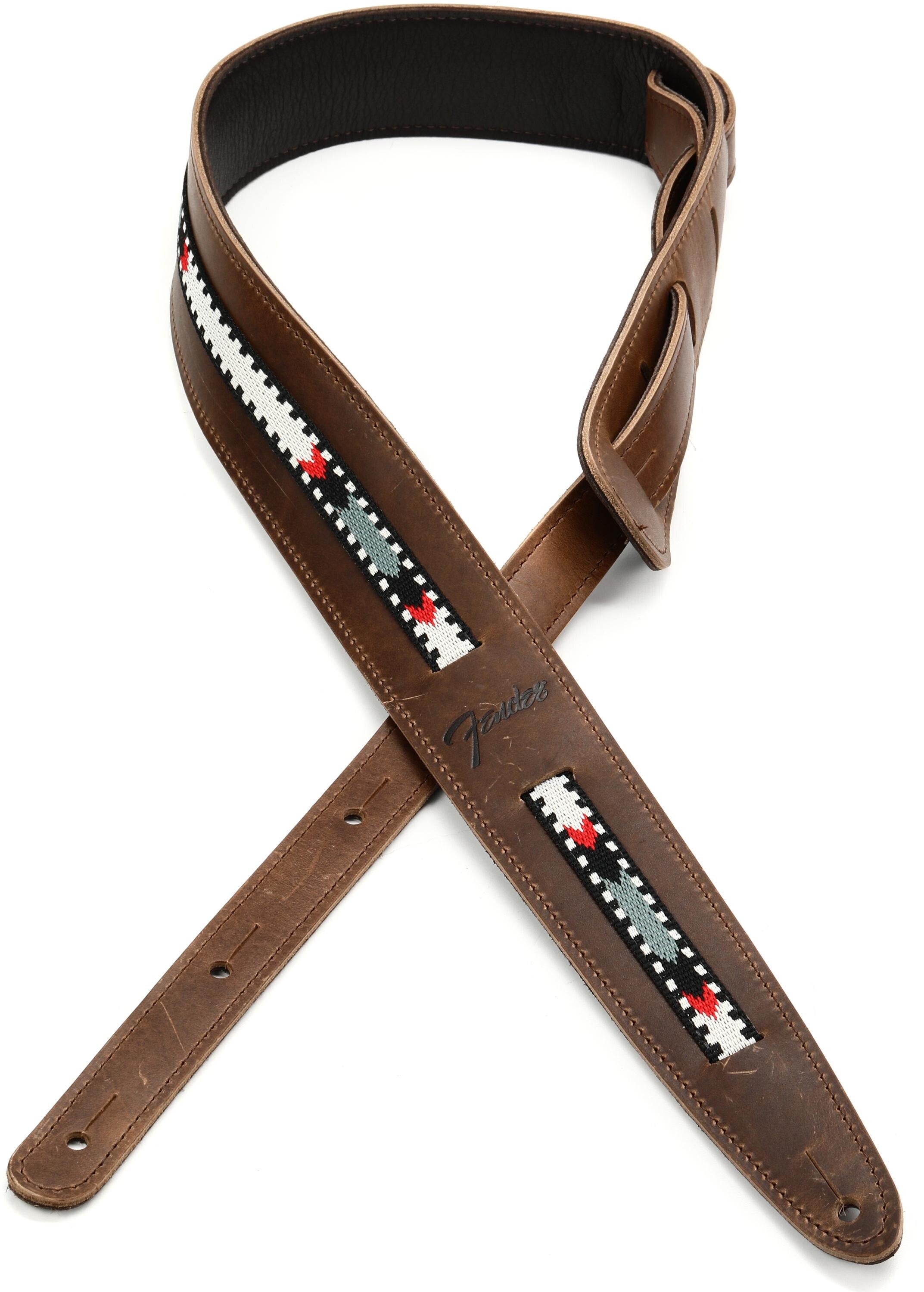 Acoustic guitar strap. Brown leather with cotton padding
