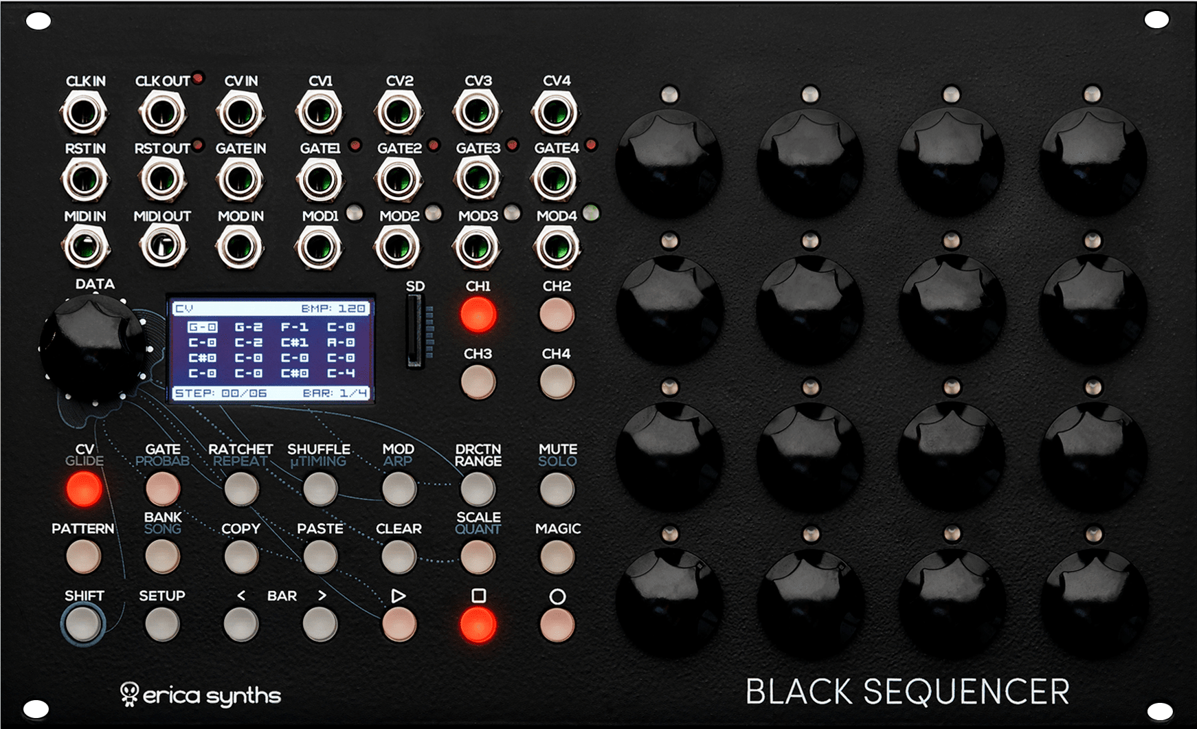 Erica Synths Black Sequencer Eurorack Sequencer Module | Sweetwater