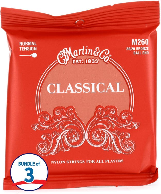 Martin M260 Classical 80/20 Bronze Ball End Nylon Strings (3-Pack