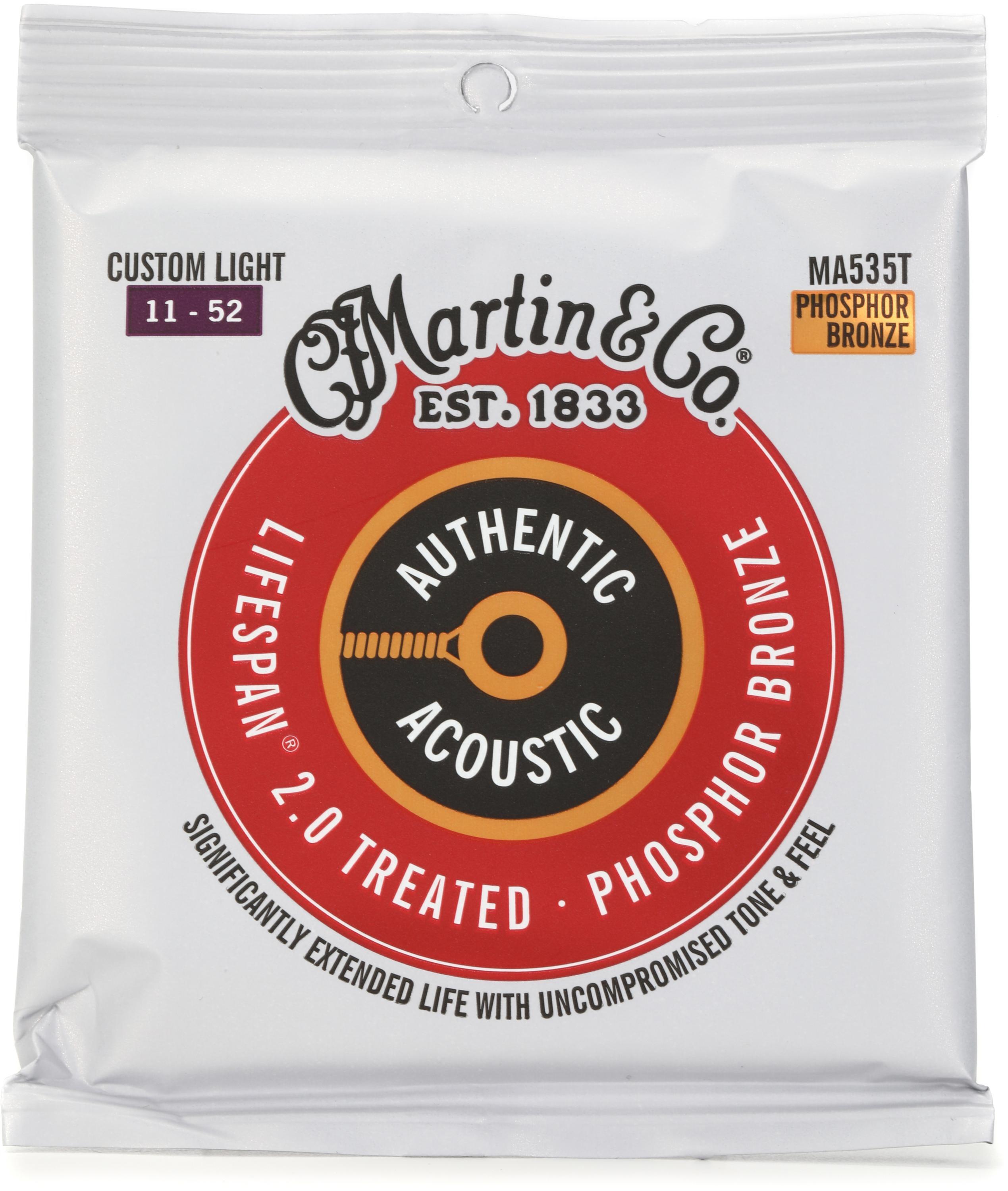 Martin MA535T Authentic Acoustic Lifespan 2.0 Treated 92/8 Phosphor Bronze  Guitar Strings - .011-.052 Custom Light | Sweetwater