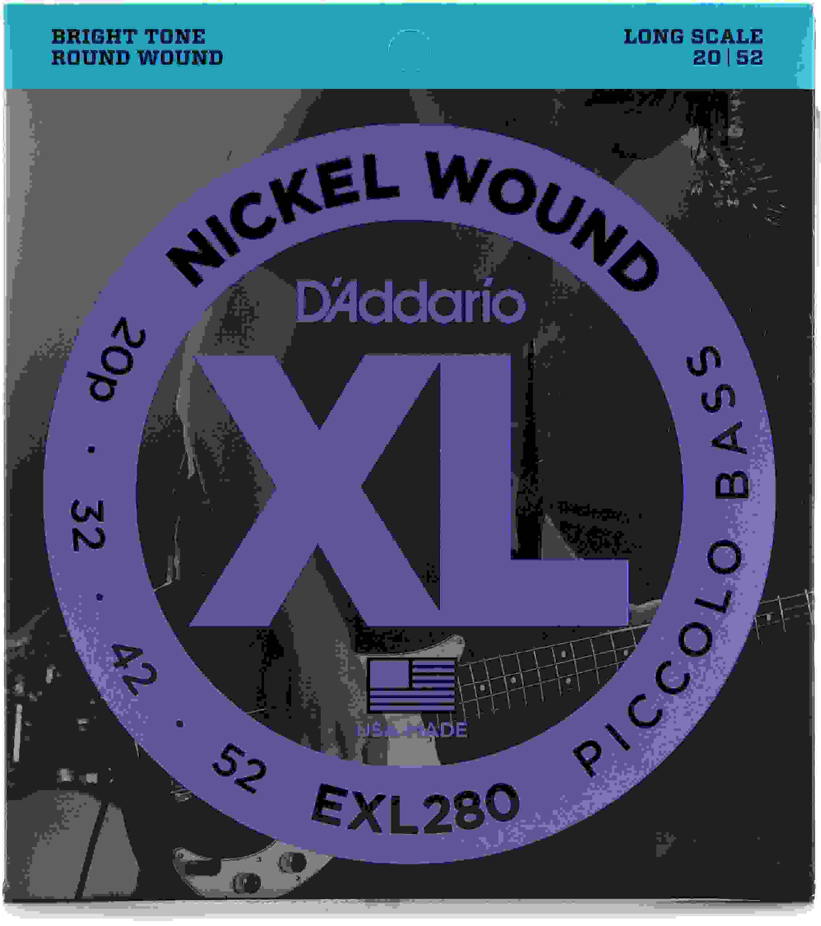 D'Addario EXL280 XL Nickel Wound Piccolo Bass Strings .020.052, Long