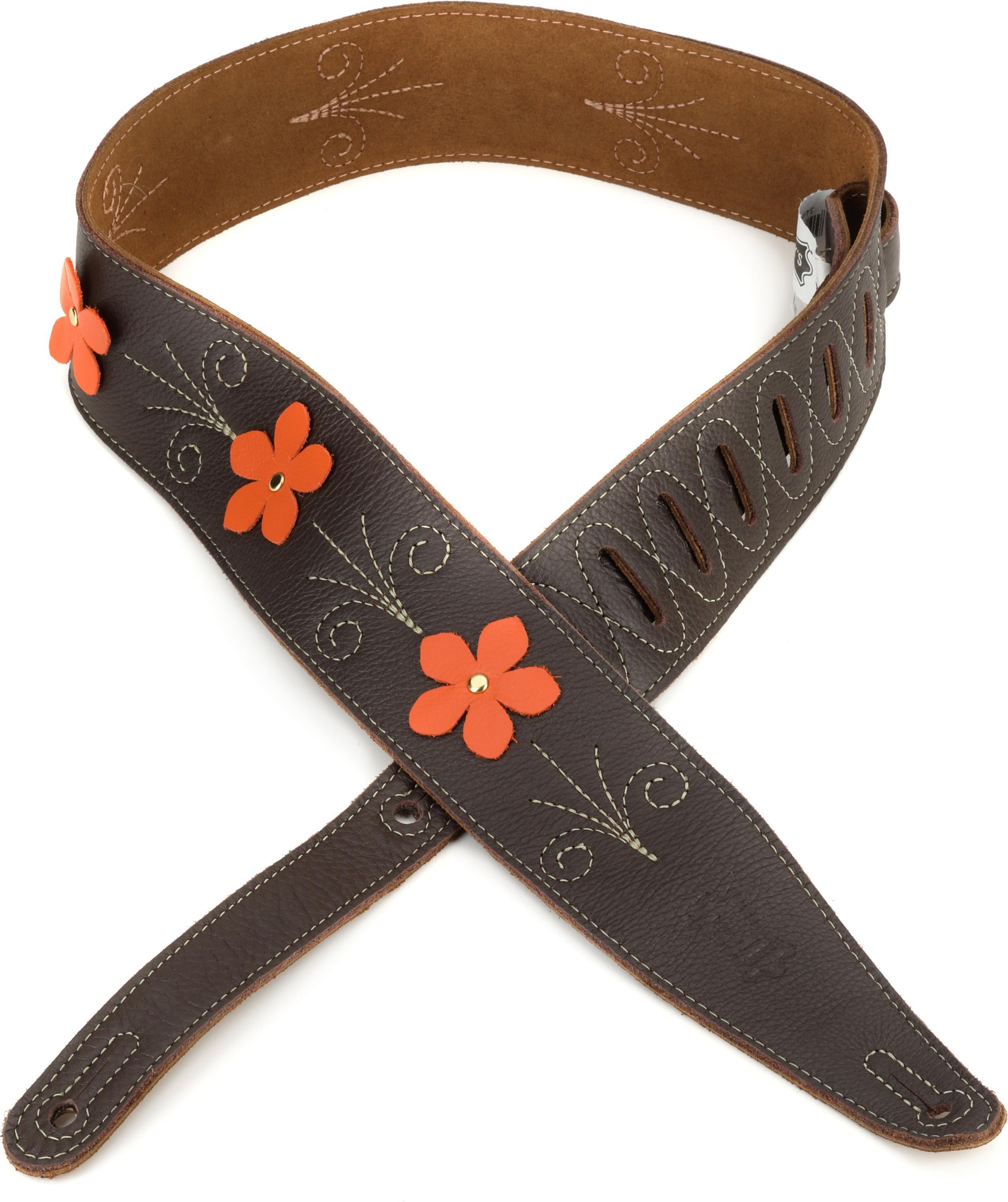Photo of Levy's In Bloom Leather Guitar Strap - Mahogany Brown