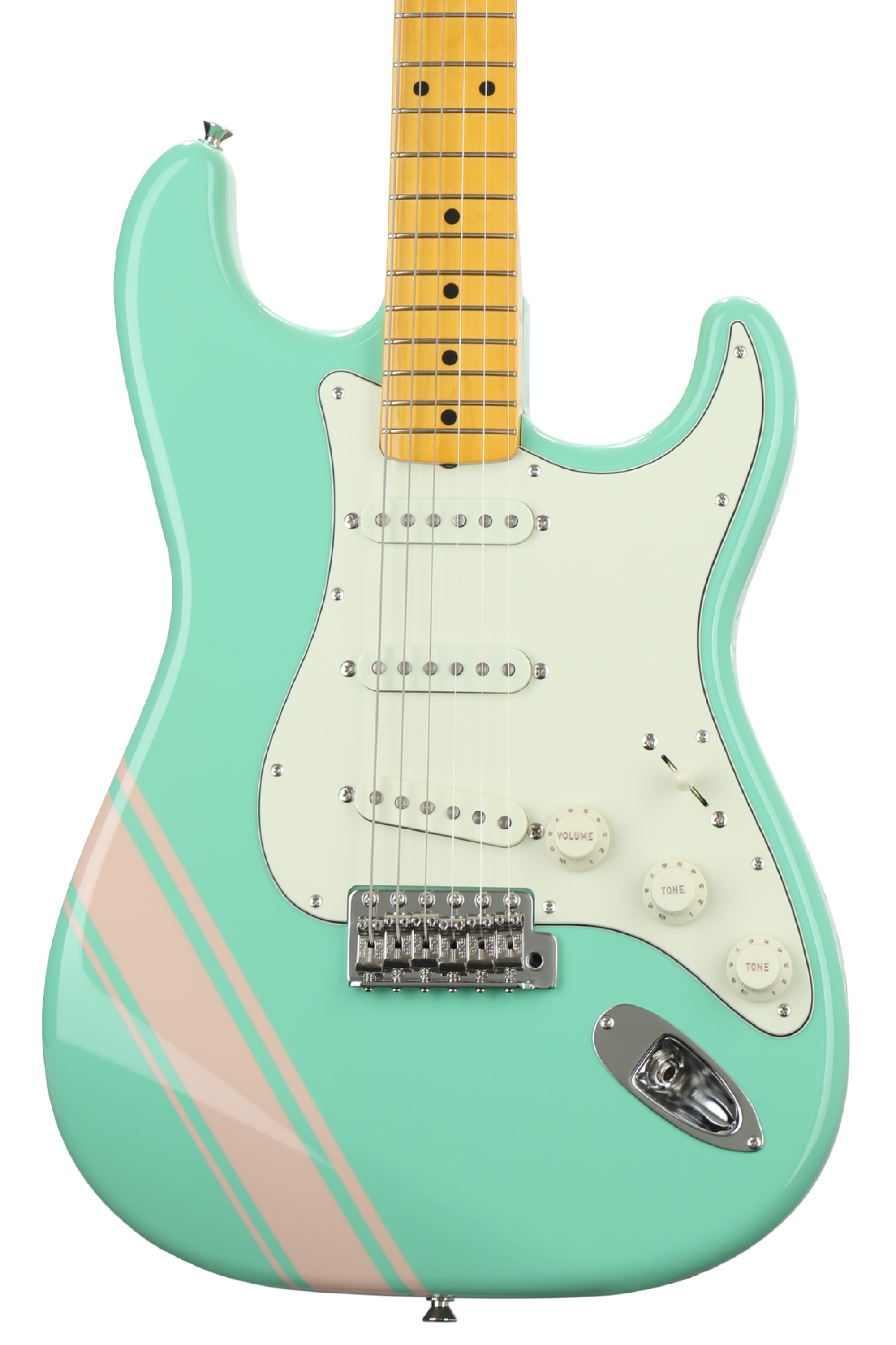 Fender Made in Japan Traditional '50s Stratocaster with Competition Stripe  - Surf Green w/ Shell Pink Stripes