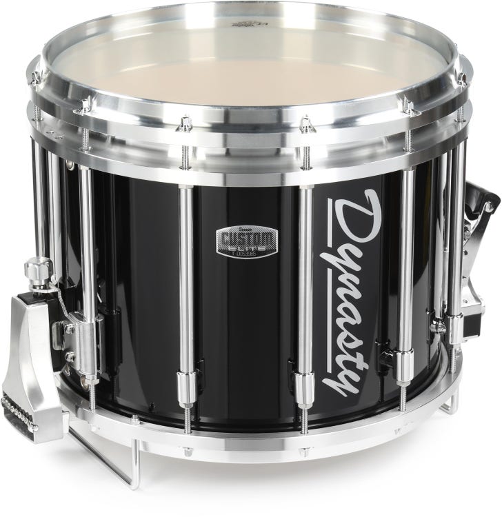 Dynasty DFZ Custom Elite Marching Snare Drum - 12 inch x 14 inch, Black with Aluminum Polished Hardware