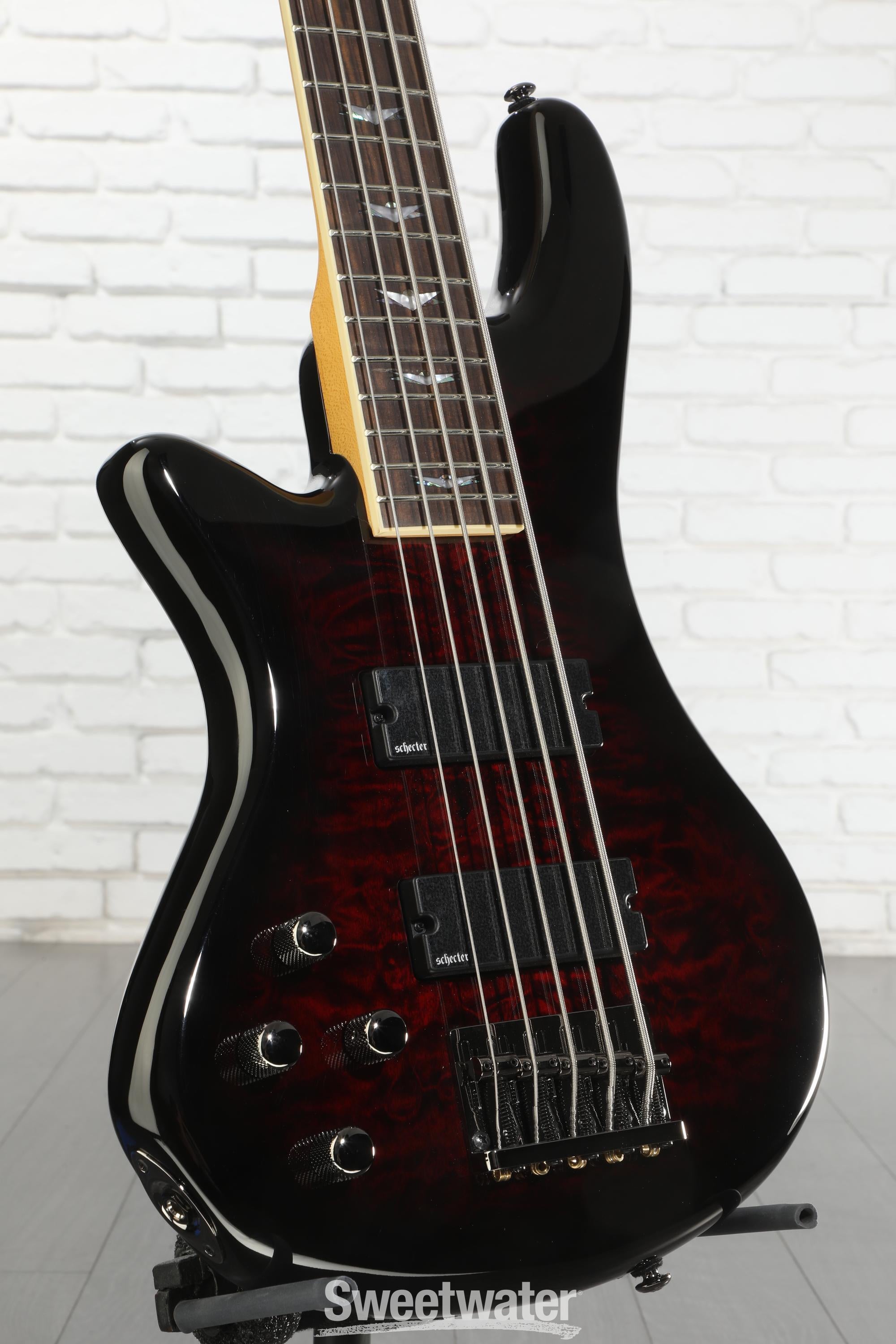 Schecter Stiletto Extreme 5 Left-handed Bass Guitar - Black Cherry