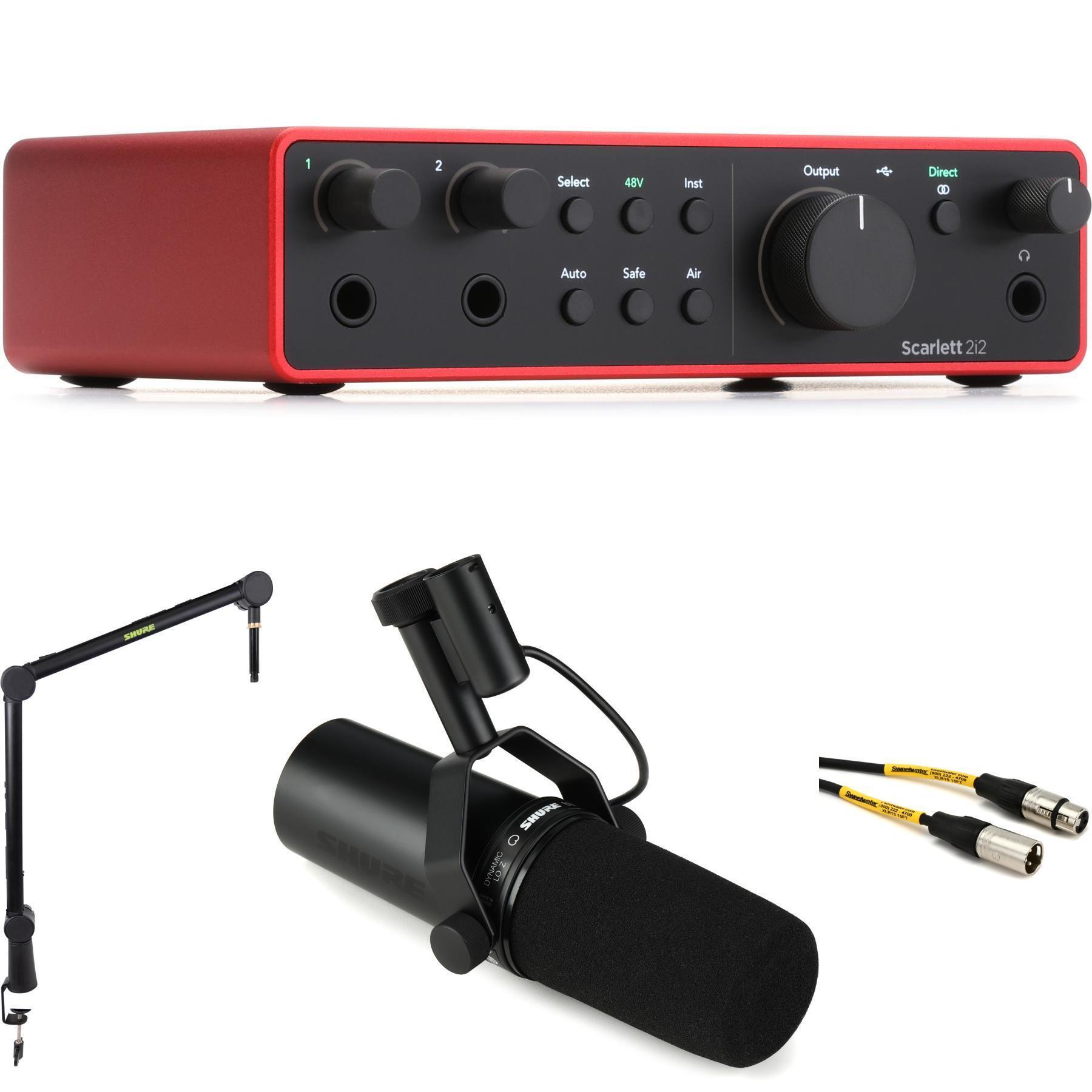 Focusrite Scarlett 2i2 4th Gen USB Audio Interface and Shure SM7dB  Microphone Podcasting Kit