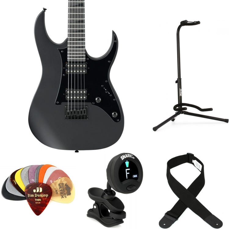 Ibanez GIO GRGR131EX Electric Guitar Essentials Bundle - Black Flat