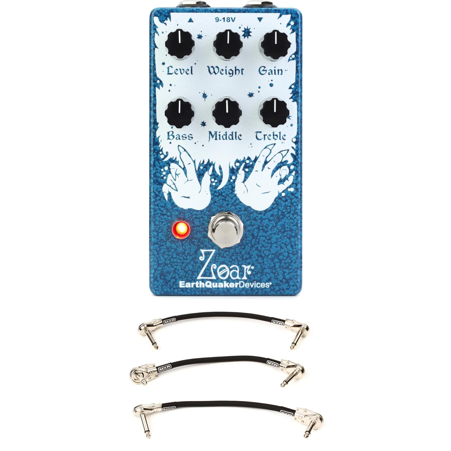 EarthQuaker Devices Zoar Dynamic Audio Grinder Distortion Pedal with 3  Patch Cables
