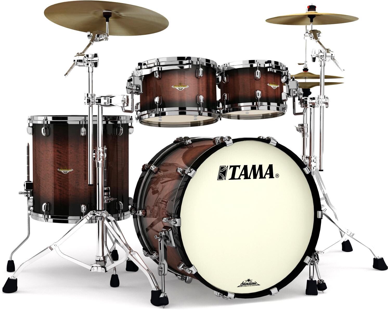 Tama Starclassic Maple ME42TZBS 4-piece Shell Pack - Tobacco Sunburst  Movingui with Black Nickel Hardware