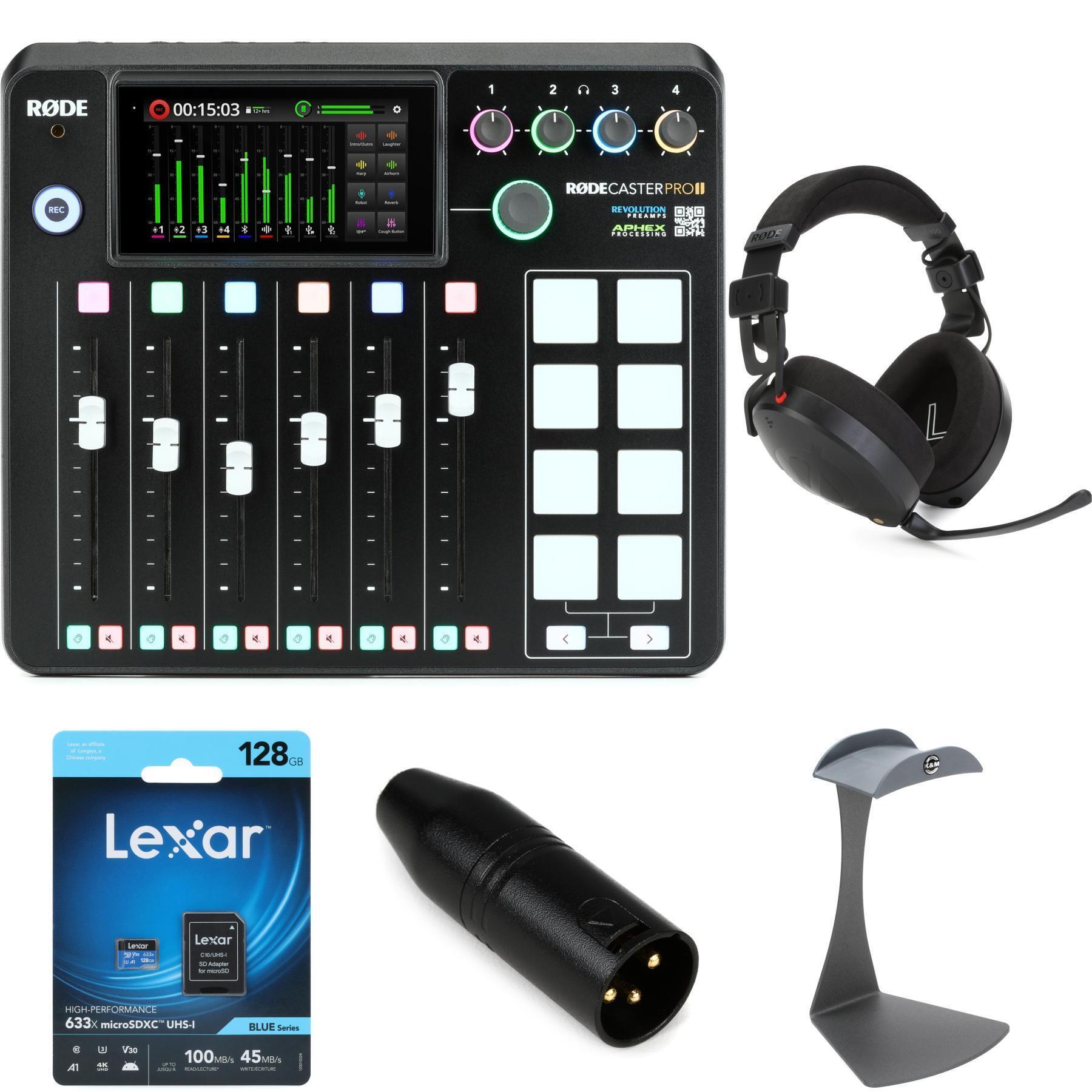 Rode Rodecaster Pro II Podcast Production Console and Headset Mic Bundle