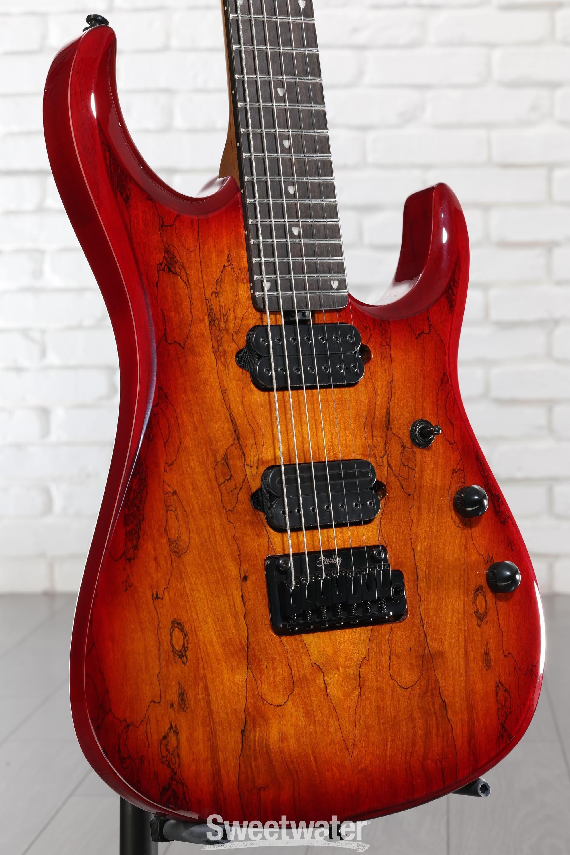 Photo of Sterling By Music Man John Petrucci Dimarzio JP157DSM 7-string Electric Guitar - Blood Orange Burst