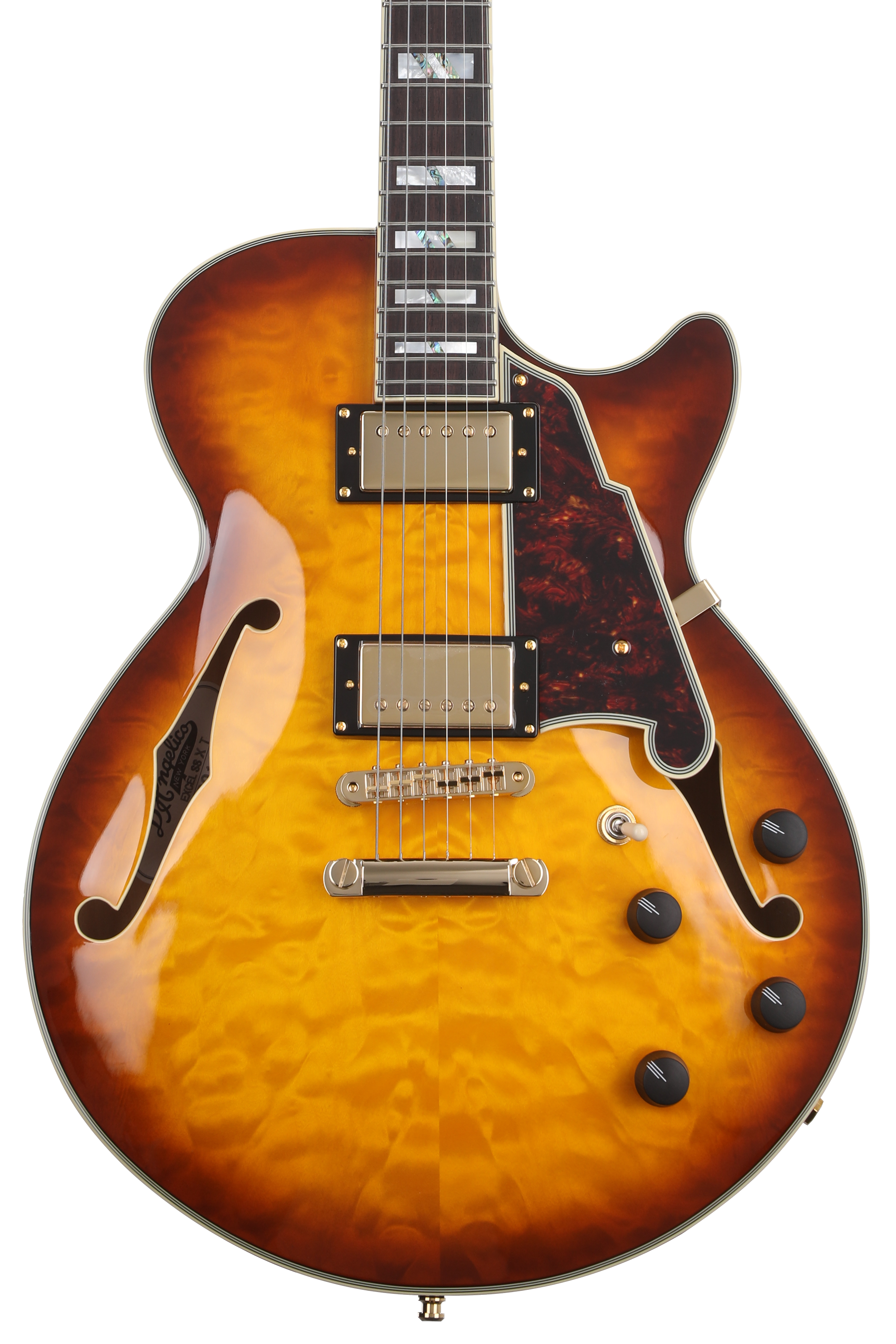 D'Angelico Excel SS XT Semi-hollowbody Electric Guitar - Iced Tea Burst Quilt with Stopbar Tailpiece