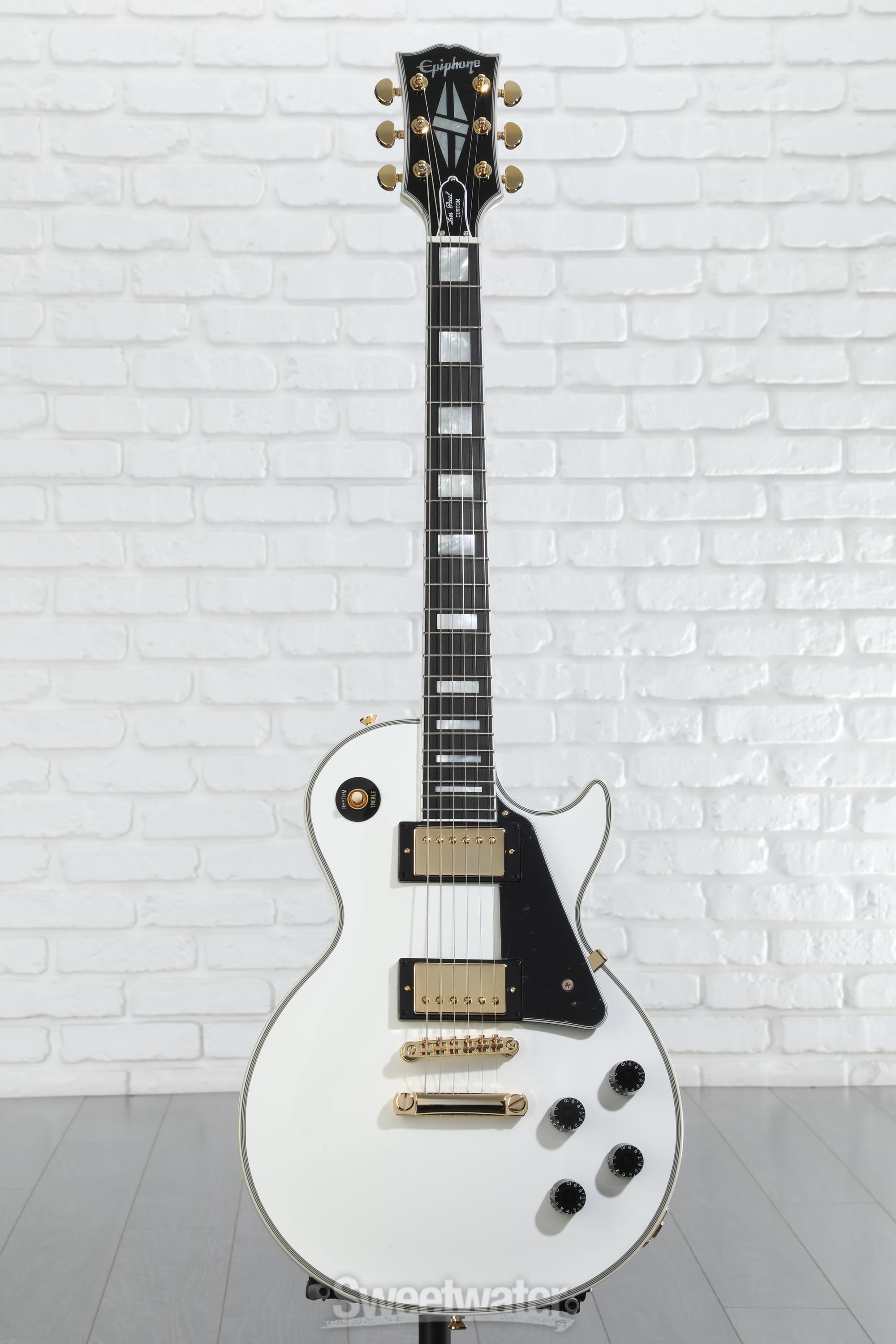 ギター Epiphone Les Paul Custom White Epiphone Les Paul Custom Electric Guitar - Alpine White
