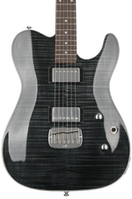 Photo of G&L Tribute ASAT Deluxe Carved Top Electric Guitar - Trans Black with Indian Rosewood Fingerboard