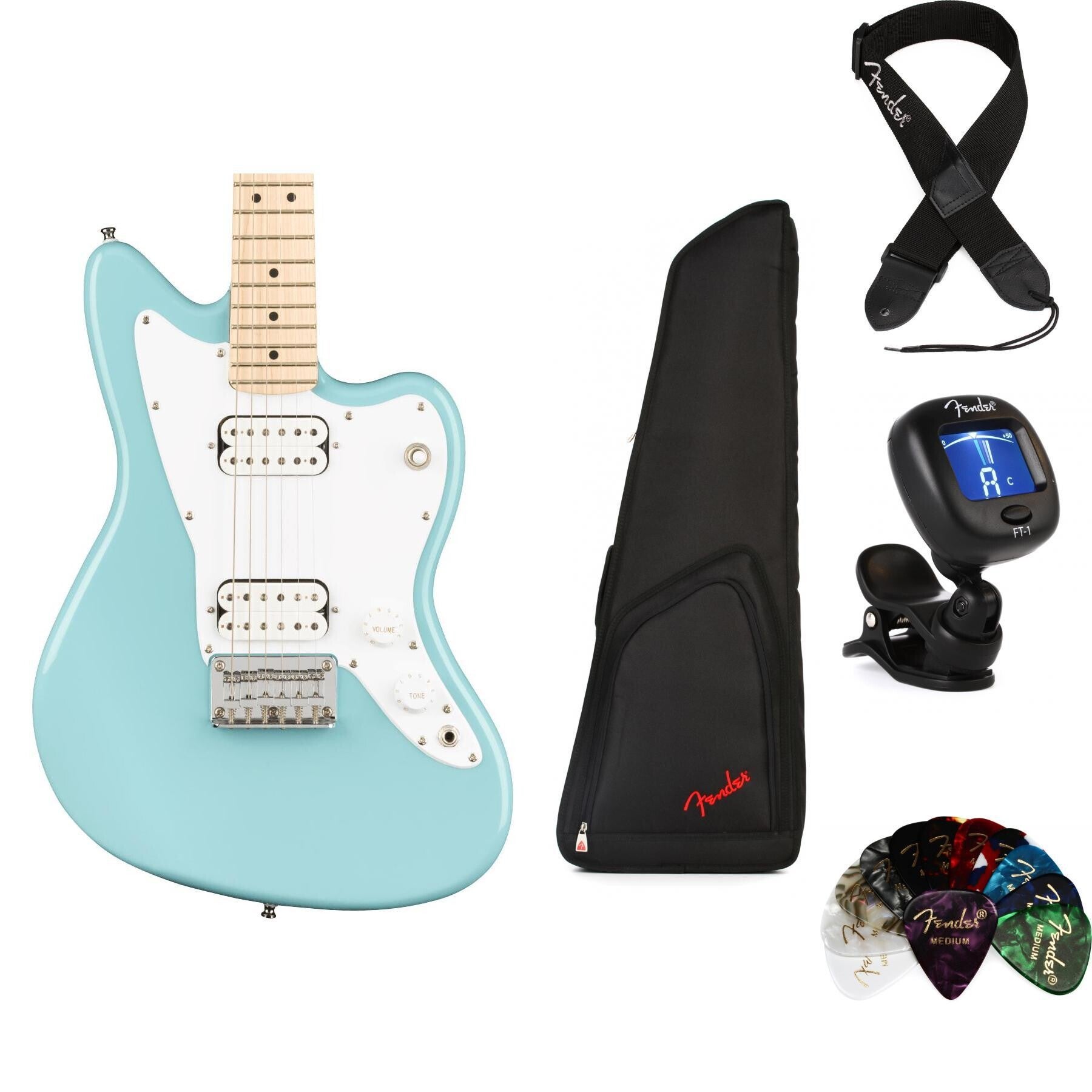 Squier Mini Jazzmaster HH Essentials Bundle - Daphne Blue with Maple  Fingerboard