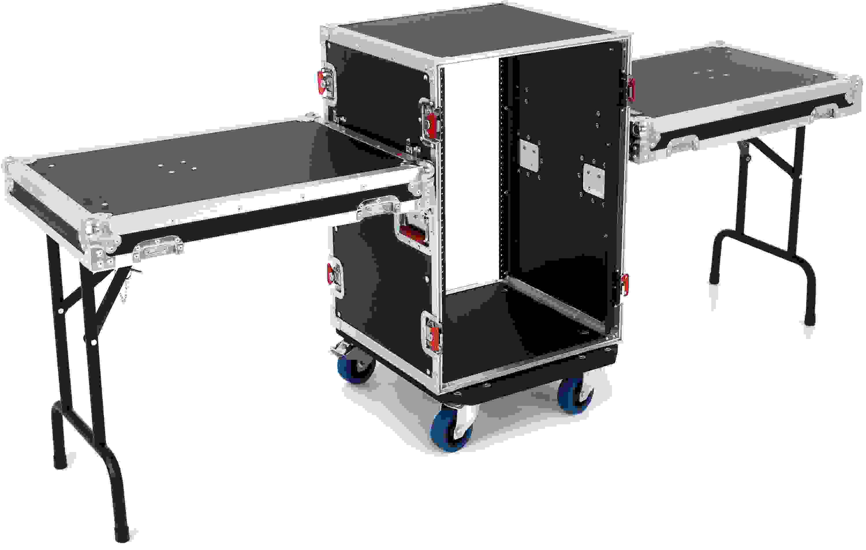 Gator GTOUR 16U ATA Wood Rack Case with Tables and Casters Sweetwater