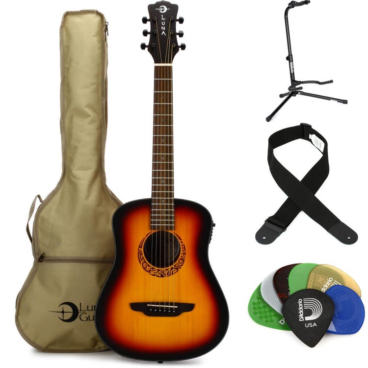 Luna Safari Tribal Left-handed Travel Acoustic-electric Guitar