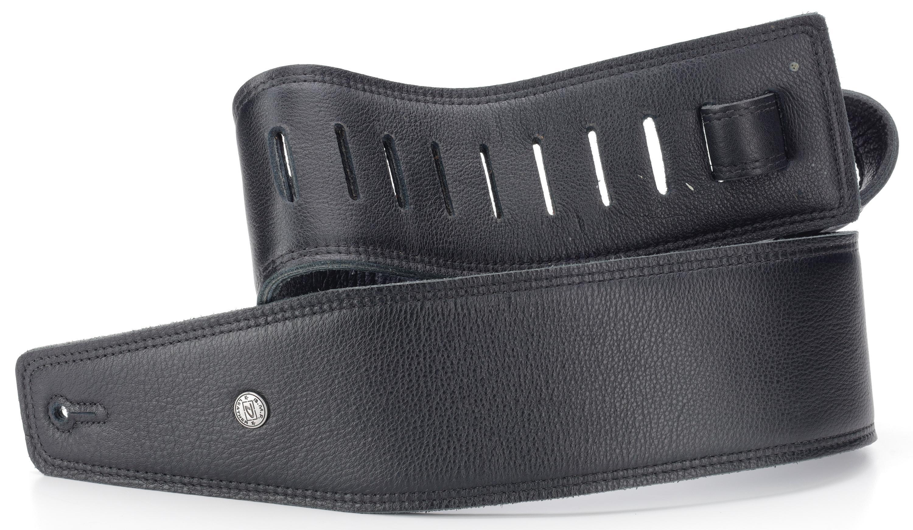Photo of Dunlop BMF Leather Deluxe Guitar Strap - Black Leather with Brass