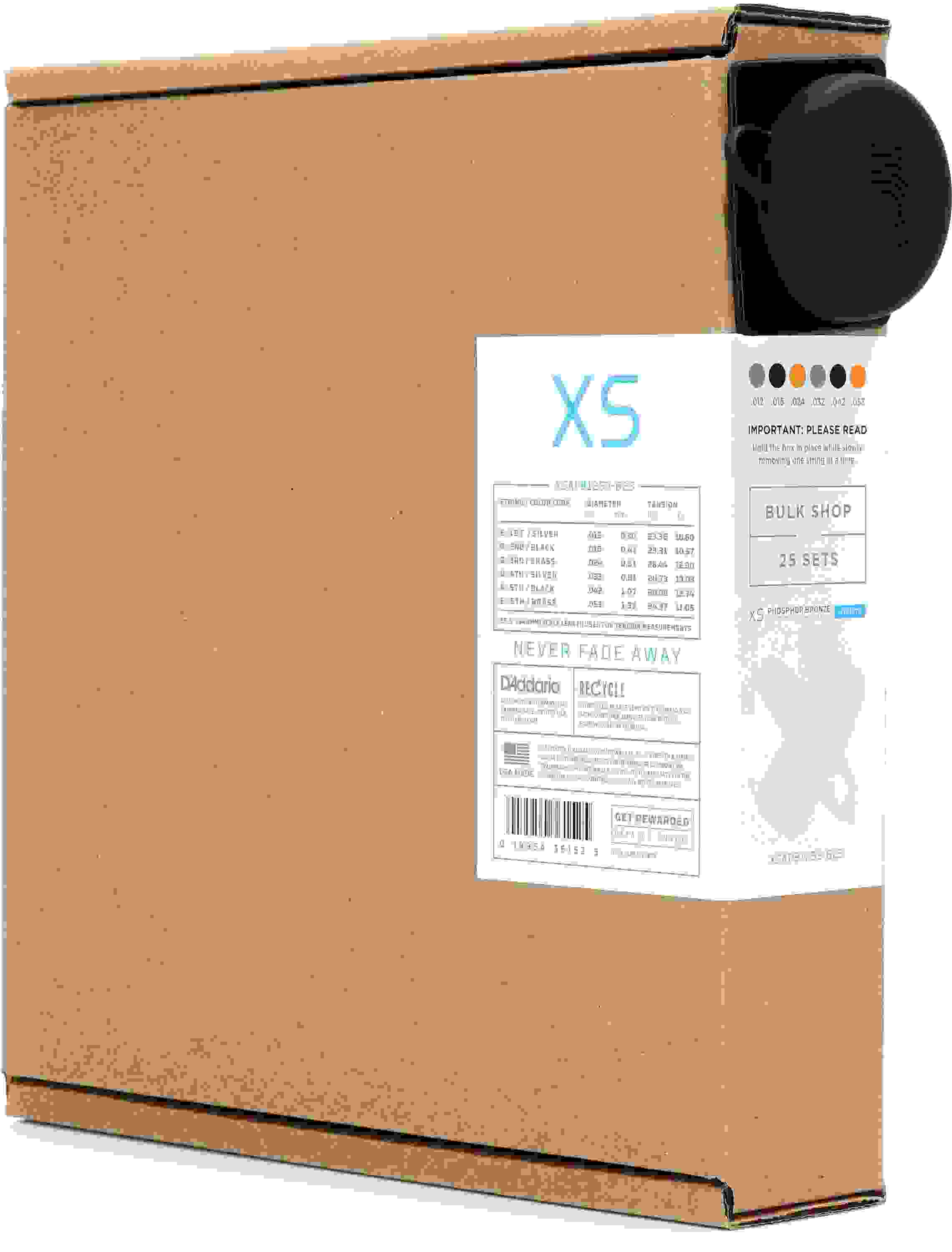 D'Addario XSAPB1253 XS Phosphor Bronze Coated Acoustic Guitar Strings - .012-.053 Light (25-pack)