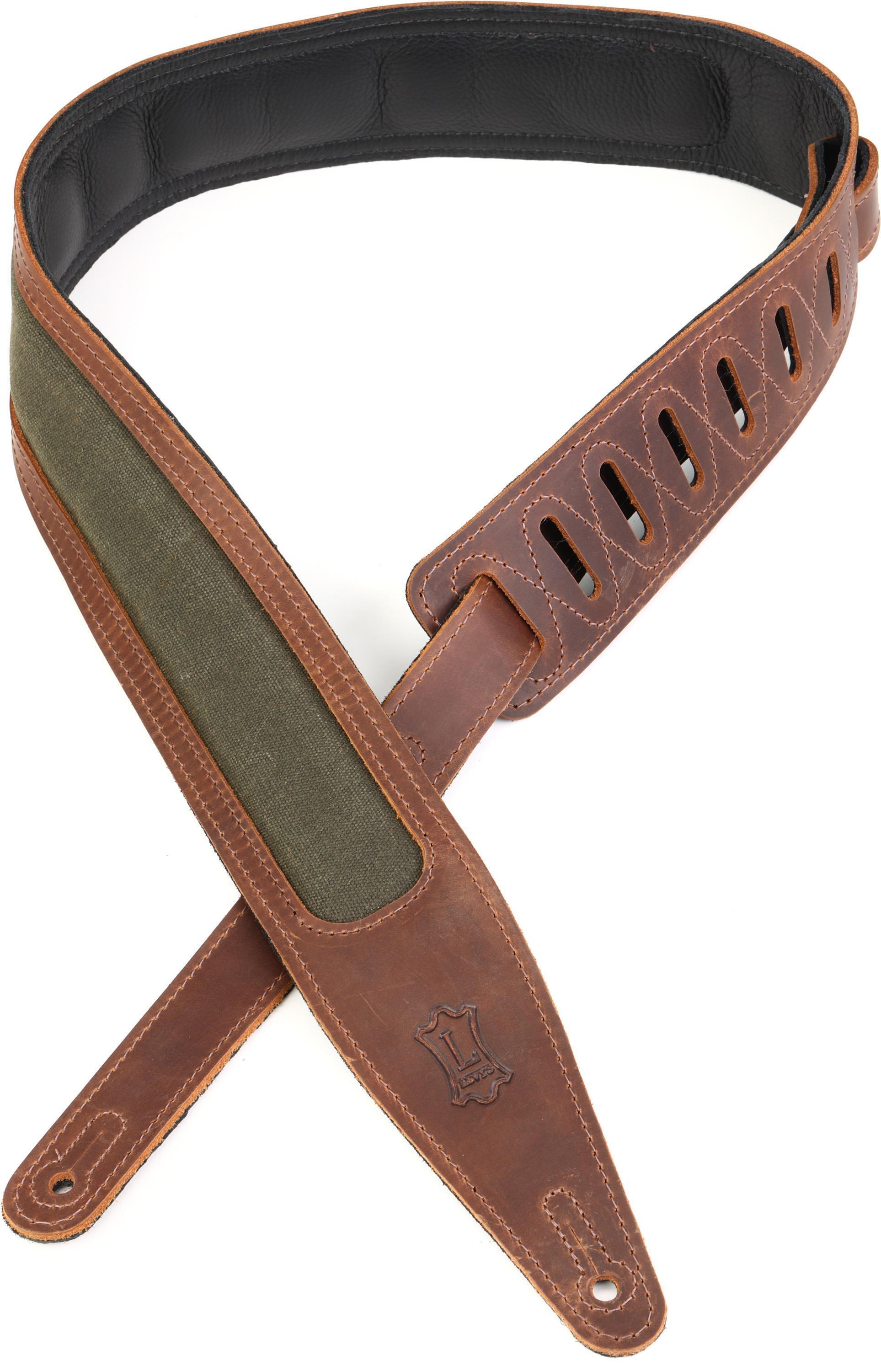 Voyager Pro Leather Guitar Strap - Brown/Green - Sweetwater